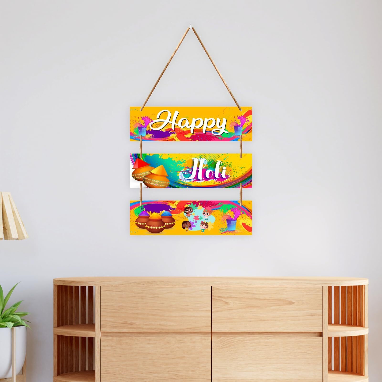 Cvanu Festival Of Colors Beautiful Printed Happy Holi Wooden Wall Art Hanging Board For Holi Wall Decoration (10.5Inch X 12.5Inch)_Colorful Prints