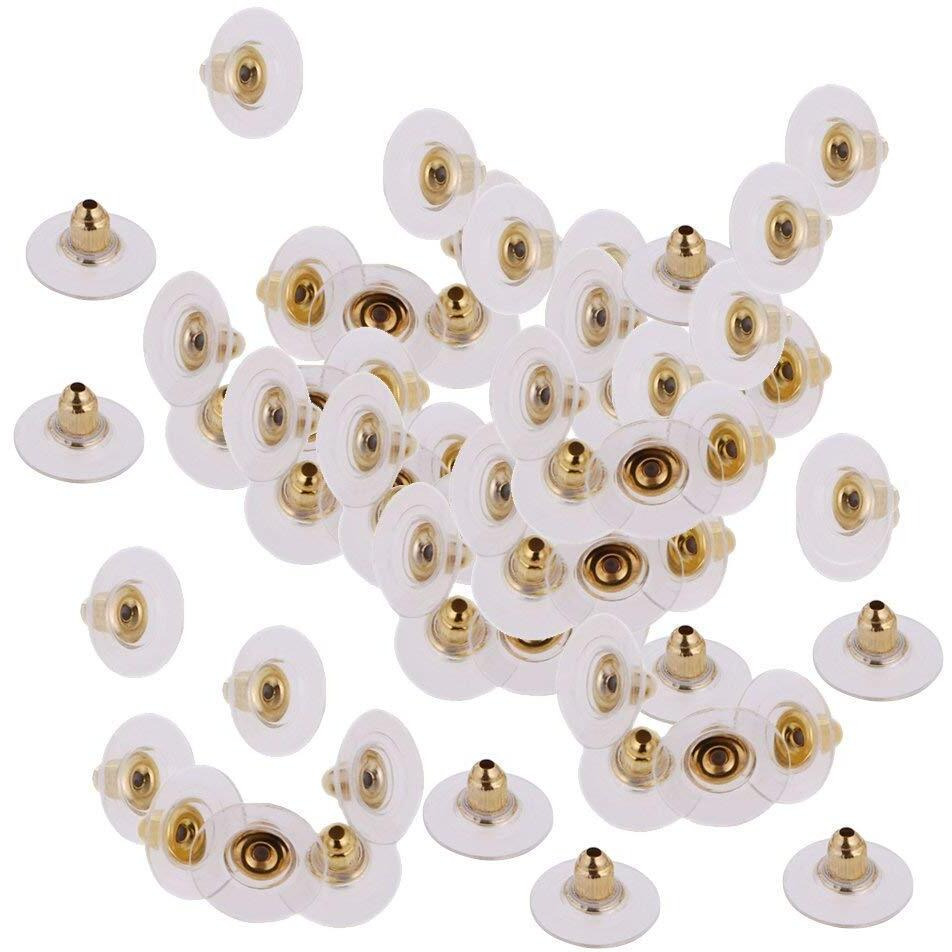 Diy Crafts Gold, Pairs Bullet Clutch Earring Backs With Pad Earrings Safety Back And Flat Clear More (Gold) - Pack Of 100 Pieces (Gold) - Pack (Gold)