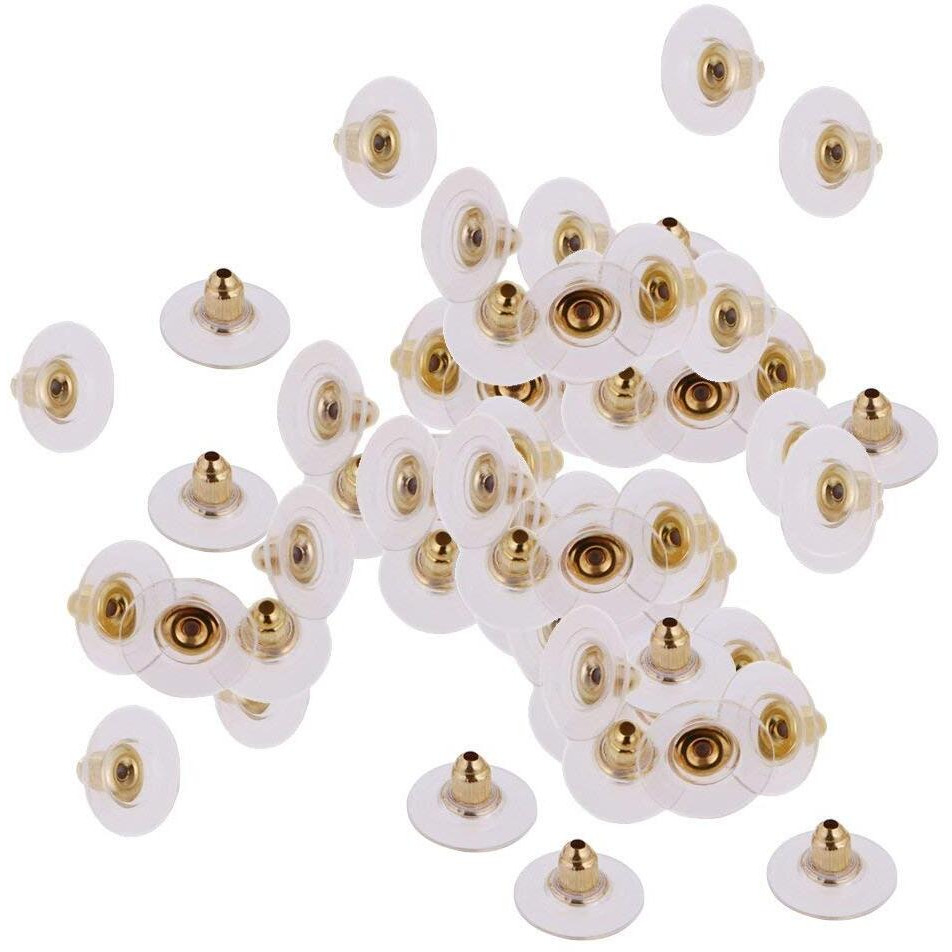 Diy Crafts Gold, Pairs Bullet Clutch Earring Backs With Pad Earrings Safety Back And Flat Clear More (Gold) - Pack Of 100 Pieces (Gold) - Pack (Gold)