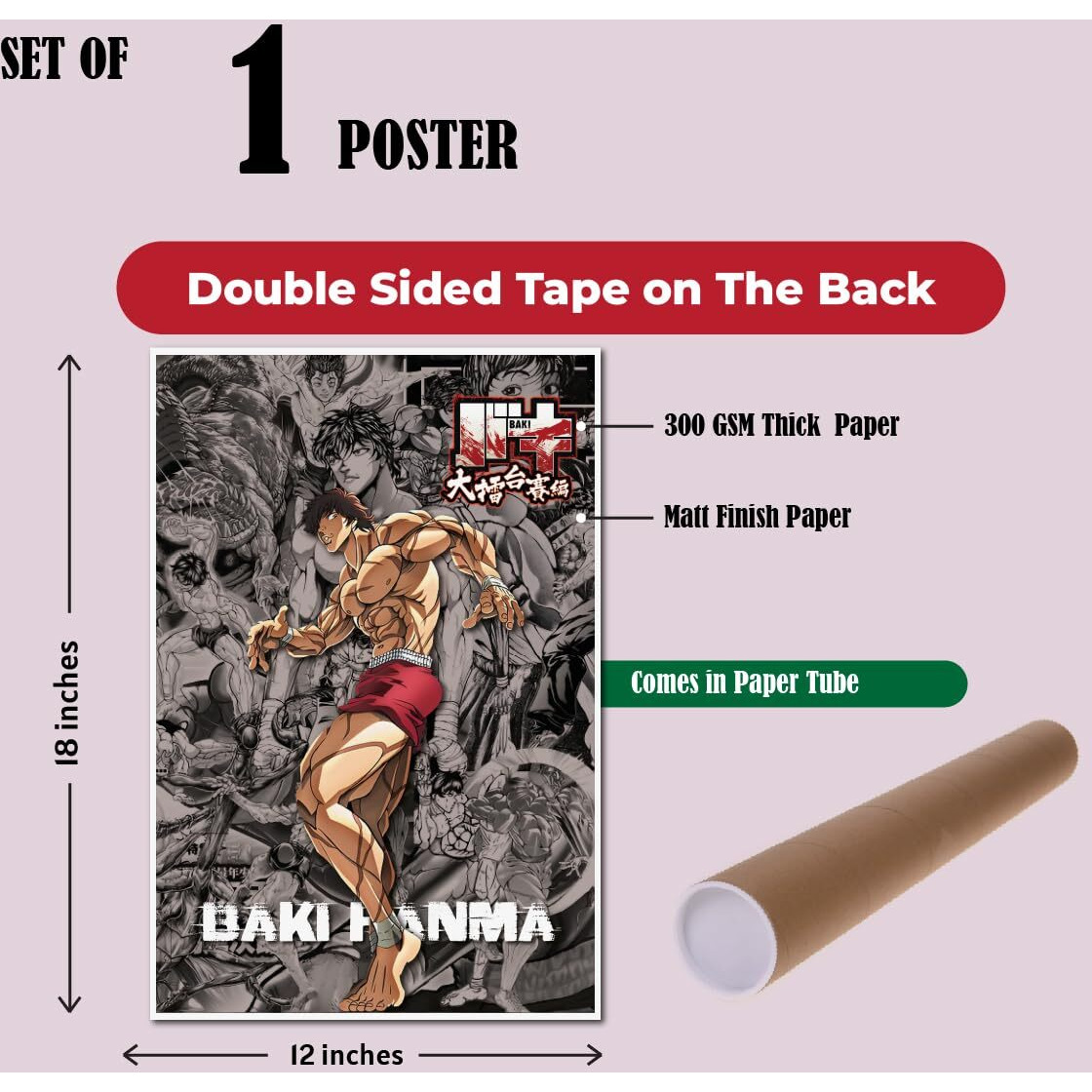 Tenorarts Baki Hanma Poster Baki Anime Wall Poster With Thick 300 Gsm Matt Finish Paper (18Inches X 12Inches)