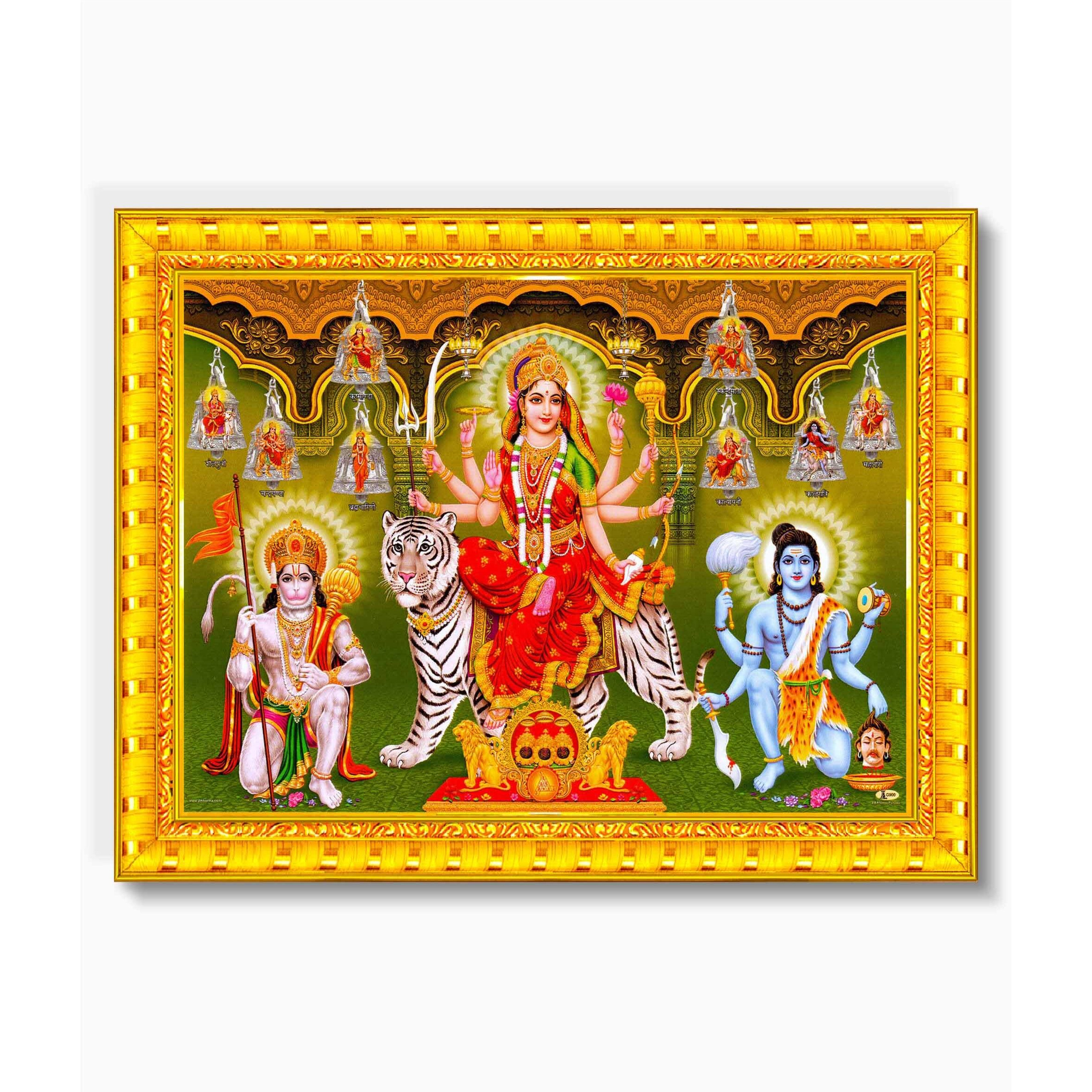 Pavan Photo Laminations Nav Durga Nava Navdurga Hanuman Kaal Bhairav Wall Painting Framed Home Decor (Wood,Matte,Gold,Small Size,6 X 8 Inch) R1209S