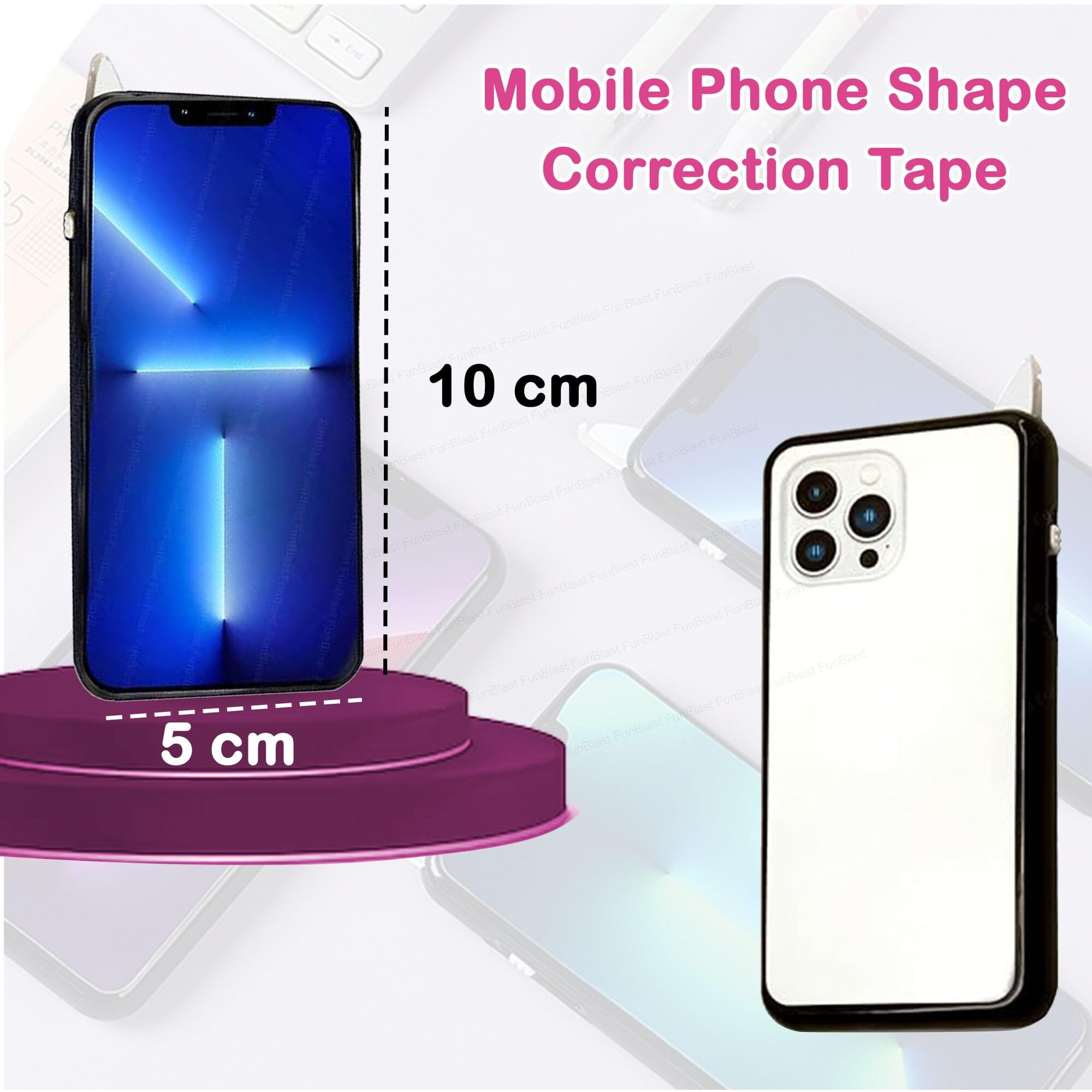 Funblast Correction Tape  Mobile Phone Shape Correction Tape 12 Meter X 5 Mm For Journal, Correction Pen, Whitener For Correction, Stationery Items For School & Office (Random Color)
