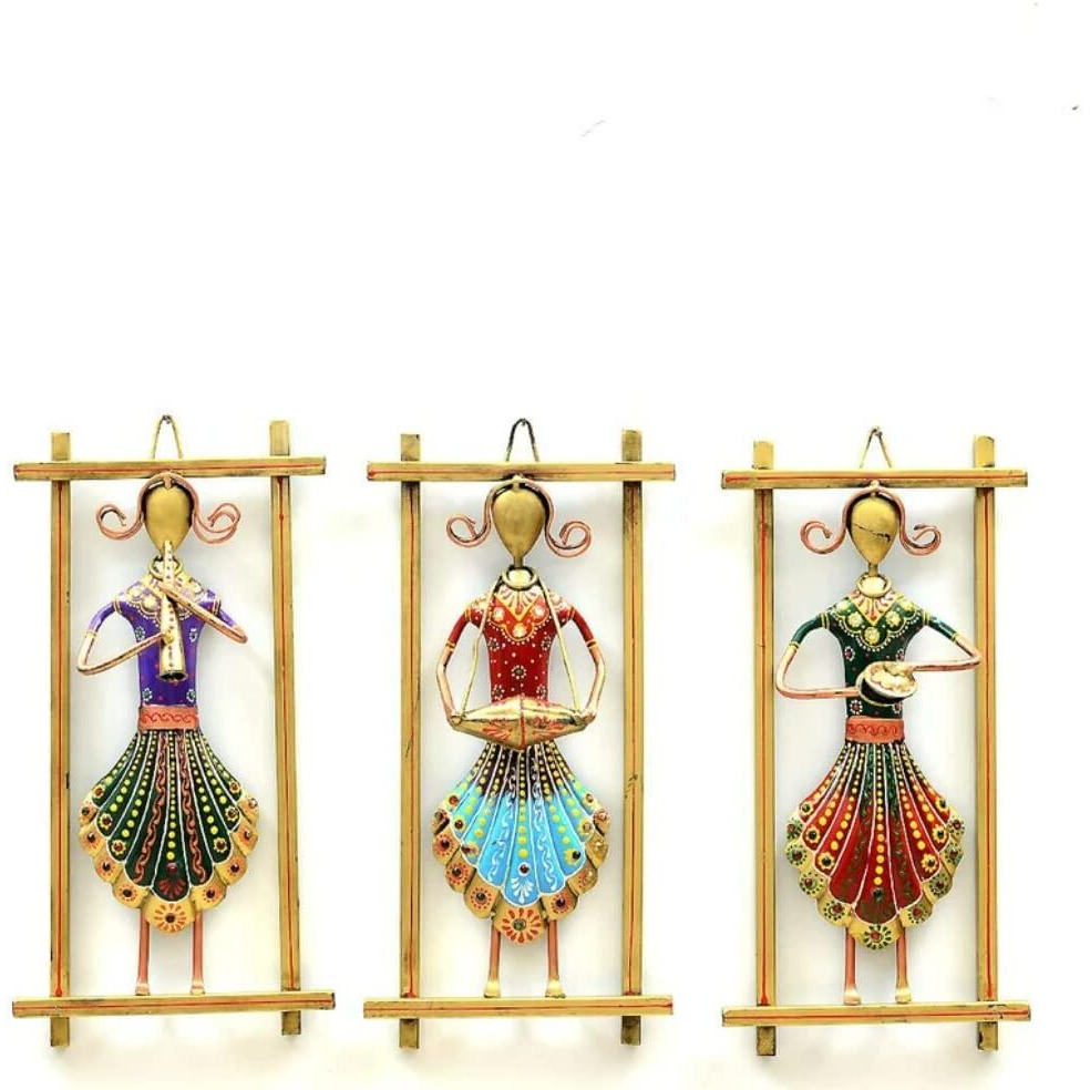 Framing Hub Musician Metal Wall Art(Set Of 3), Indian, Home Decor Art, Metal Wall Hanging Decorative Musician Ladies, Metal Sculpture, Indian Handmade