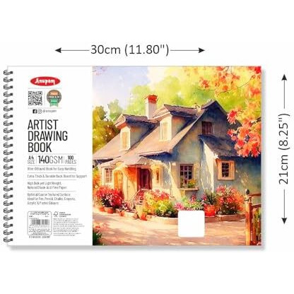 Anupam Artist Drawing Book For Sketching With Cartridge Paper For Sketching Wiro Binding 140Gsm 50 Sheets, 100 Pages For Artists, Kids & Professionals For Marker Colored Pencil Pastels (A4 Size)