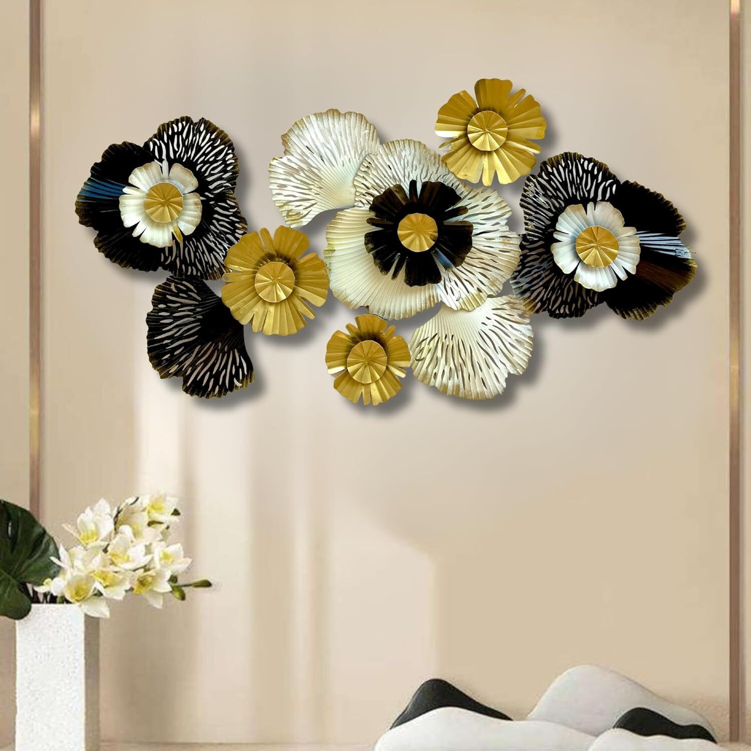 Rsn Multi Flower Leaf Metal Wall Art Frame, Wall Sculpture, Wall Hanging For Living Room, Bedroom, Dining Room, Office Home Decorative Wall Frame (Size 40X24 Inch)