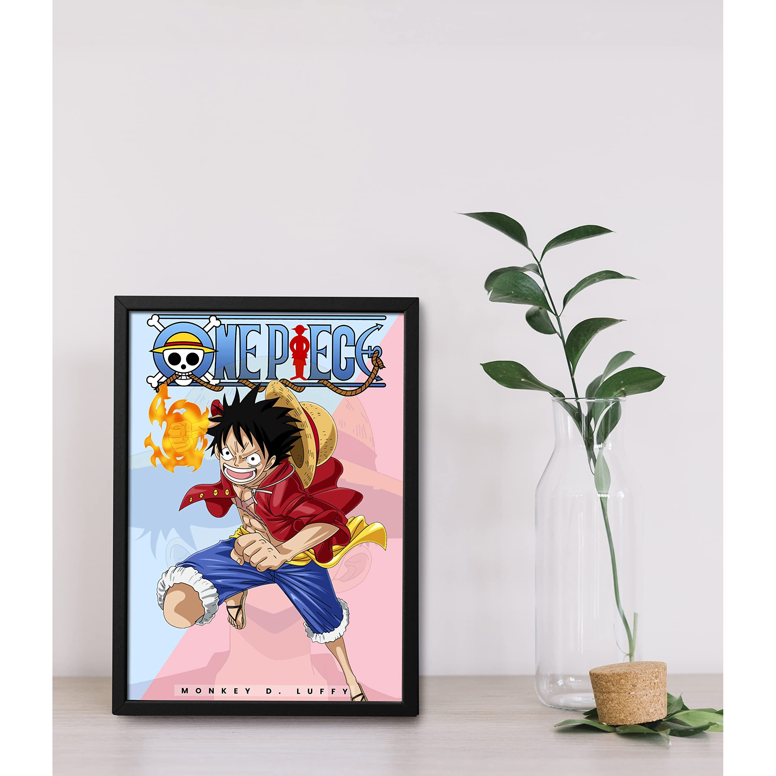 Since 7 Store One Piece Luffy Anime Framed Poster (8X12 Inches) For Gifting/For Anime Fans/For Room Decor (Black)