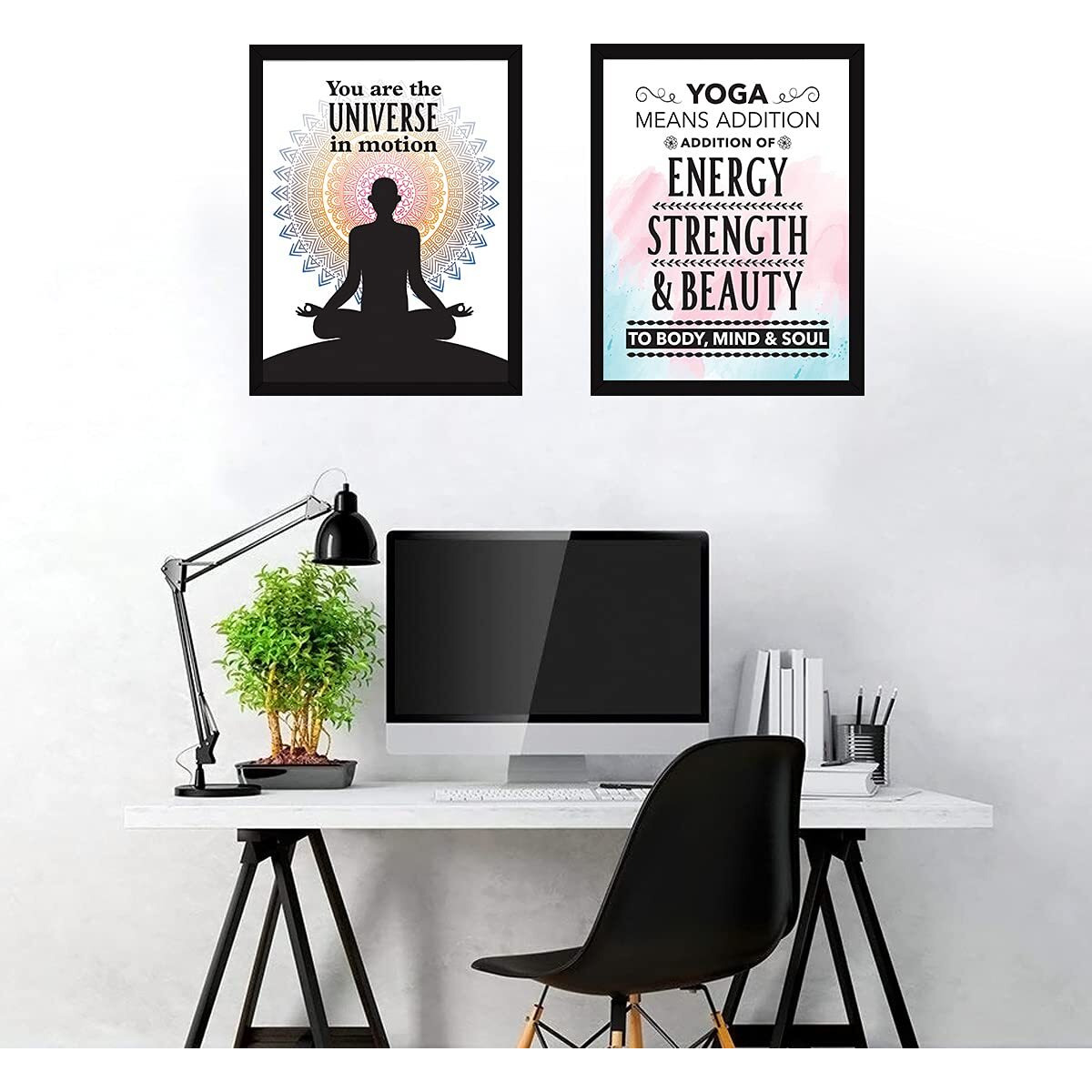 Chaka Chaundh - Yoga Quotes Frames - Yoga Quotes Wall Frame - Yoga Wall Frames - Yoga Wall Art Decor - Yoga Posters For Wall - (13.5 X 10.5 Inches) - Set Of 2 (You Are The Universe - Multicolor)