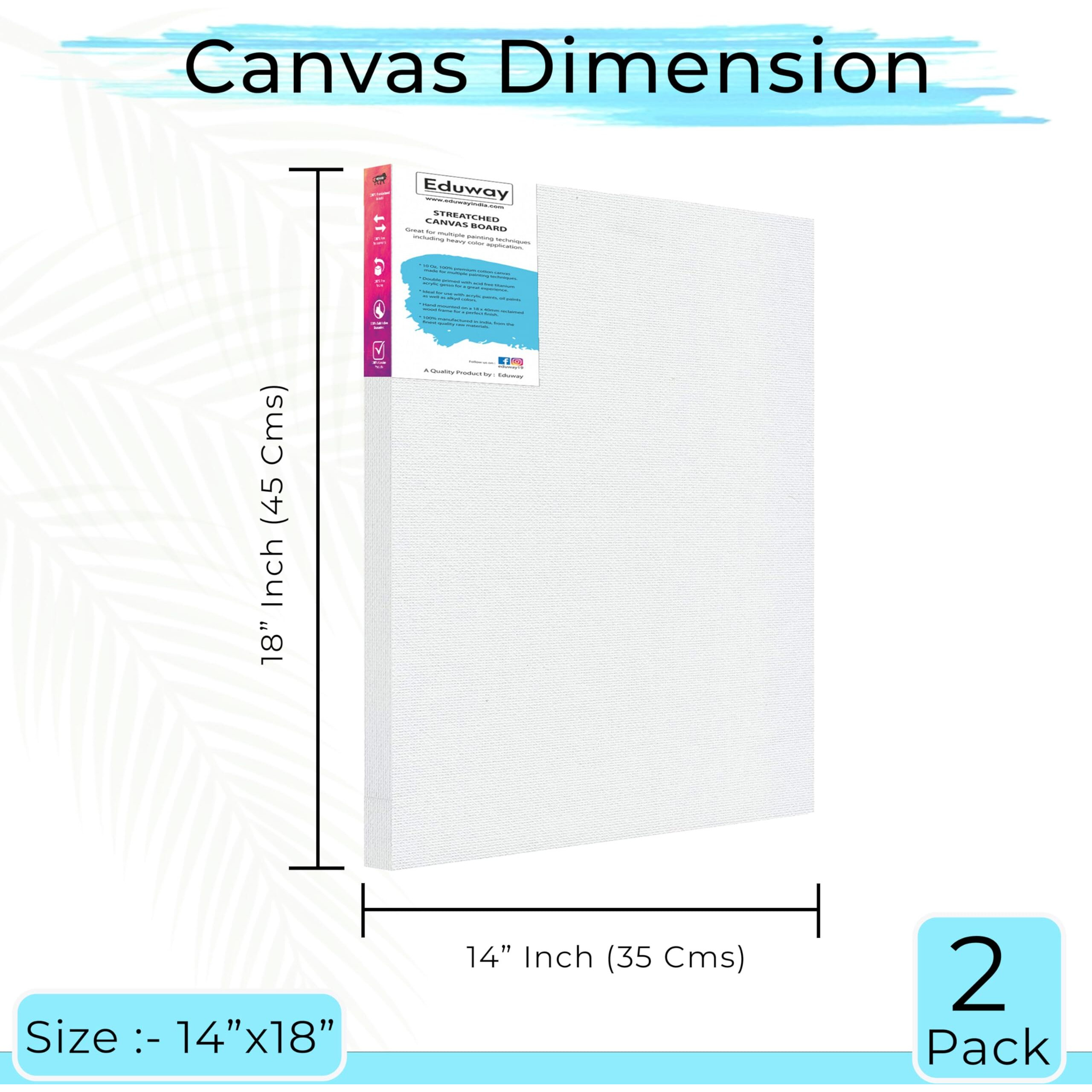 Eduway 14Z18 Inches Pre Stretched Medium Grain 7Oz Primed Cotton Painting Canvas With Wooden Frame For Beginners & Artist | Suitable With Acrylic, Oil, Water Colours- (Set Of 2)