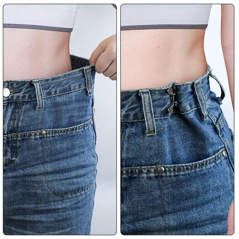 Xvia Pant Waist Tightener, Adjustable Waist Buckle Set, Extra Button For Jeans To Make Tighter, Instant Jeans Button Pins For Pants Jeans Skirts, No Sewing Required (2 Pcs) (Black)