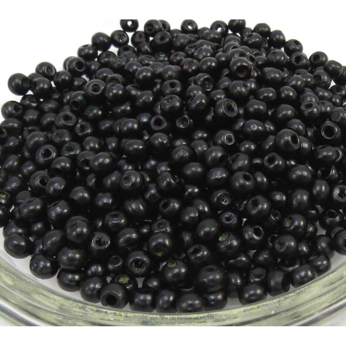 Omx 6Mm X 5Mm Black Colour Round Wooden Beads For Jewellery Making, Beading & Art Craft Work (6Mm, 1200 Pc, 100 Gram, Black)