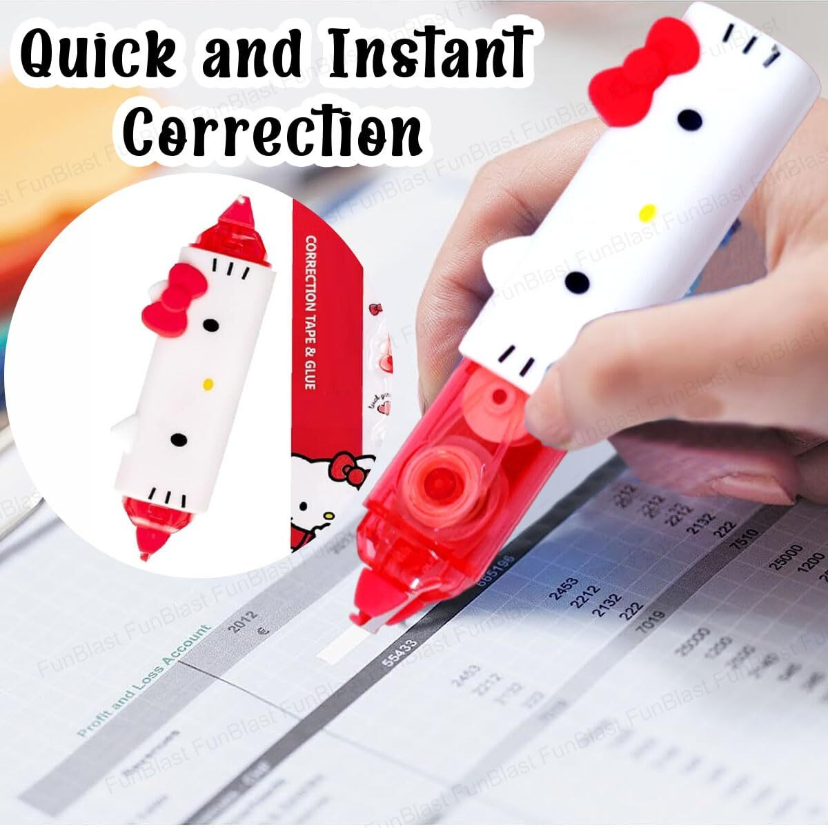 Funblast Correction Tape & Glue - Tape For Journal, Correction Pen, Stationary Items, Correction Pen Tape, Stationary Gift (Multicolor)