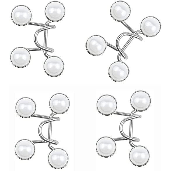 Xvia Jeans Adjustable Button Pins, Waist Buckle For Loose Jeans Pants, No Sewing Required Instant Button For Pants, Pearl Detachable Instant Jeans Button Pins(1 Pair)(Plain White)