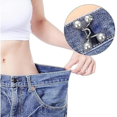 Xvia Jeans Adjustable Button Pins, Waist Buckle For Loose Jeans Pants, No Sewing Required Instant Button For Pants, Pearl Detachable Instant Jeans Button Pins(1 Pair)(Plain White)