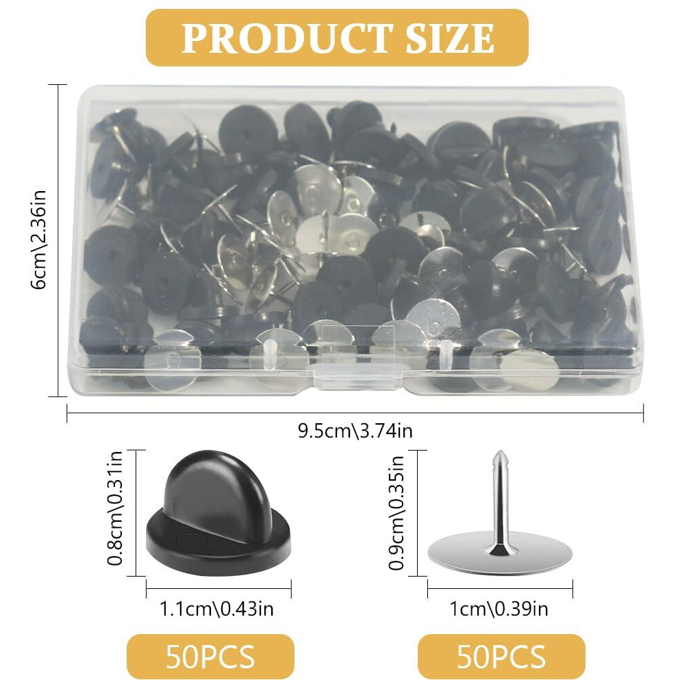 Palay 50 Pairs Rubber Blank Pin Backs Butterfly Clutch Backings Holder Tie Tacks, Replacement Lapel Enamel Pins Backings Clasps For Badge Diy Crafts Making (10Mmx9Mm)