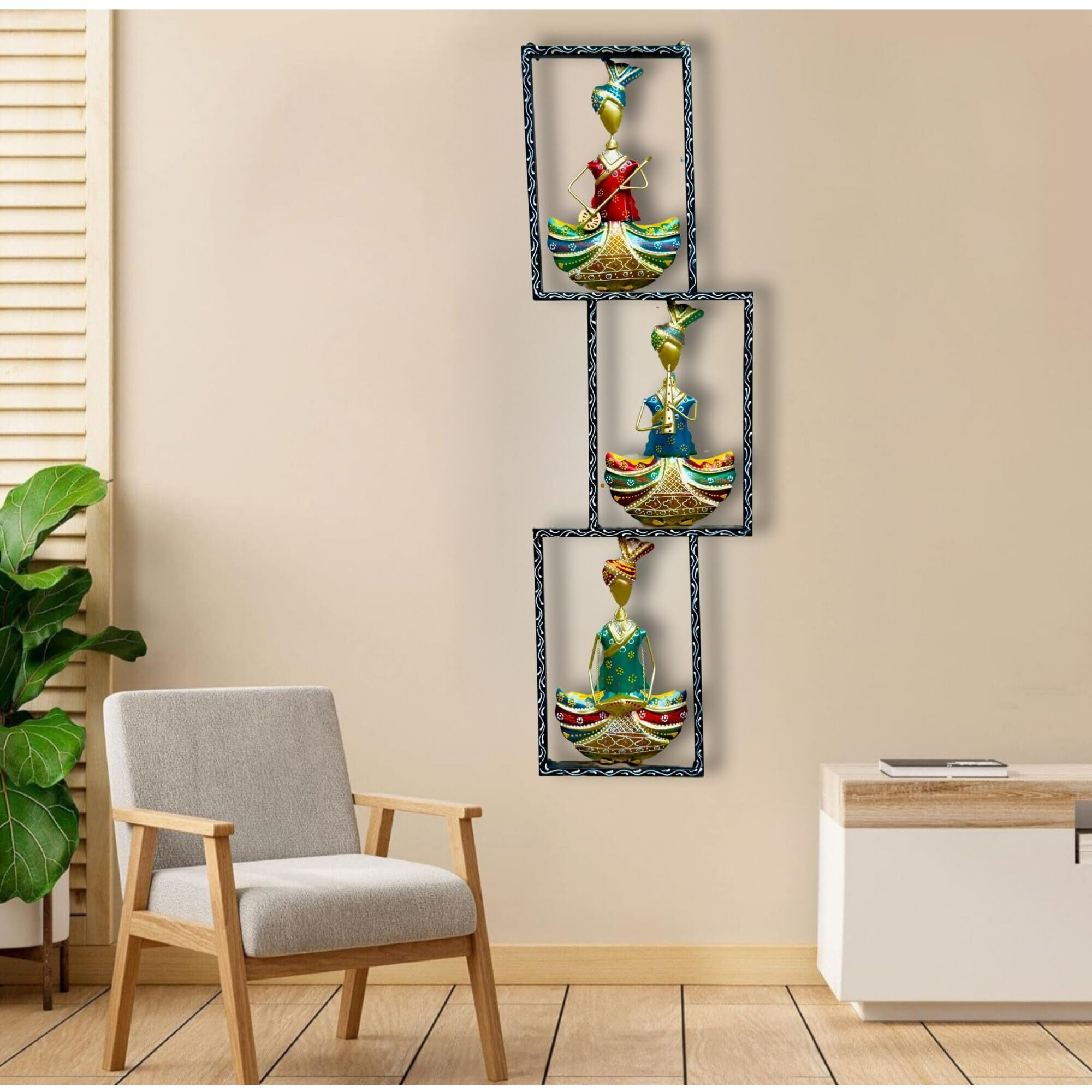 Anshika International Metal Rajasthani 3 Musicisns Wall Decor/Wall Hanging For Living Room/Bedroom/Wall Hangings For Home Decoration Size-40X12 Inch