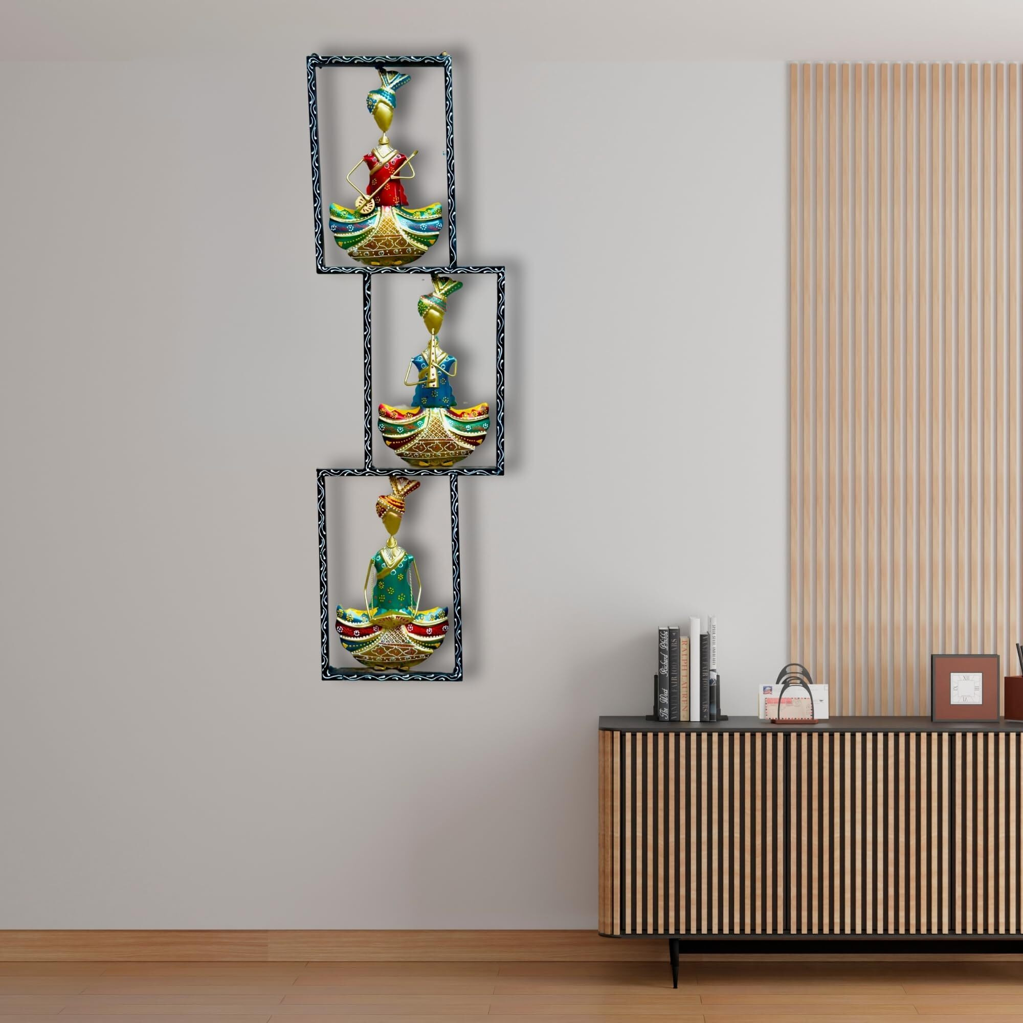 Anshika International Metal Rajasthani 3 Musicisns Wall Decor/Wall Hanging For Living Room/Bedroom/Wall Hangings For Home Decoration Size-40X12 Inch