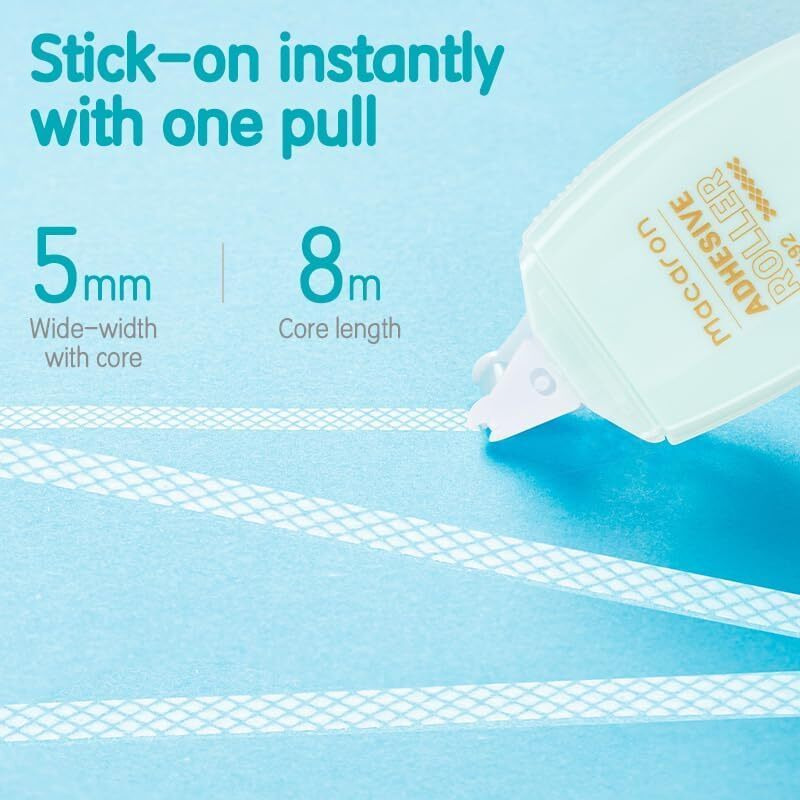 Deli Macaron Wa49201 Green Non-Toxic Double Sided Adhesive Roller Correction Tape (8M X 6Mm, 4 Pcs)