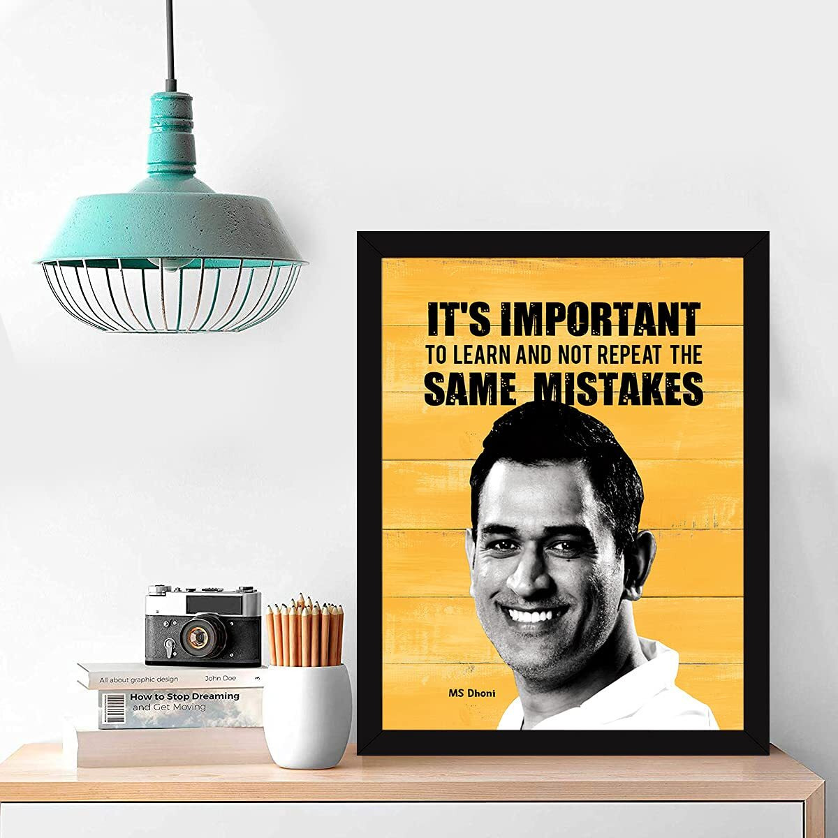 Chaka Chaundh - Dhoni Frame For Wall - Ms Dhoni Motivational Quotes Frames With Posters- Dhoni Inspiration Quotes Wall Photo With Frame - Dhoni Quotes Framed - (13.6 X 10.6 Inches)