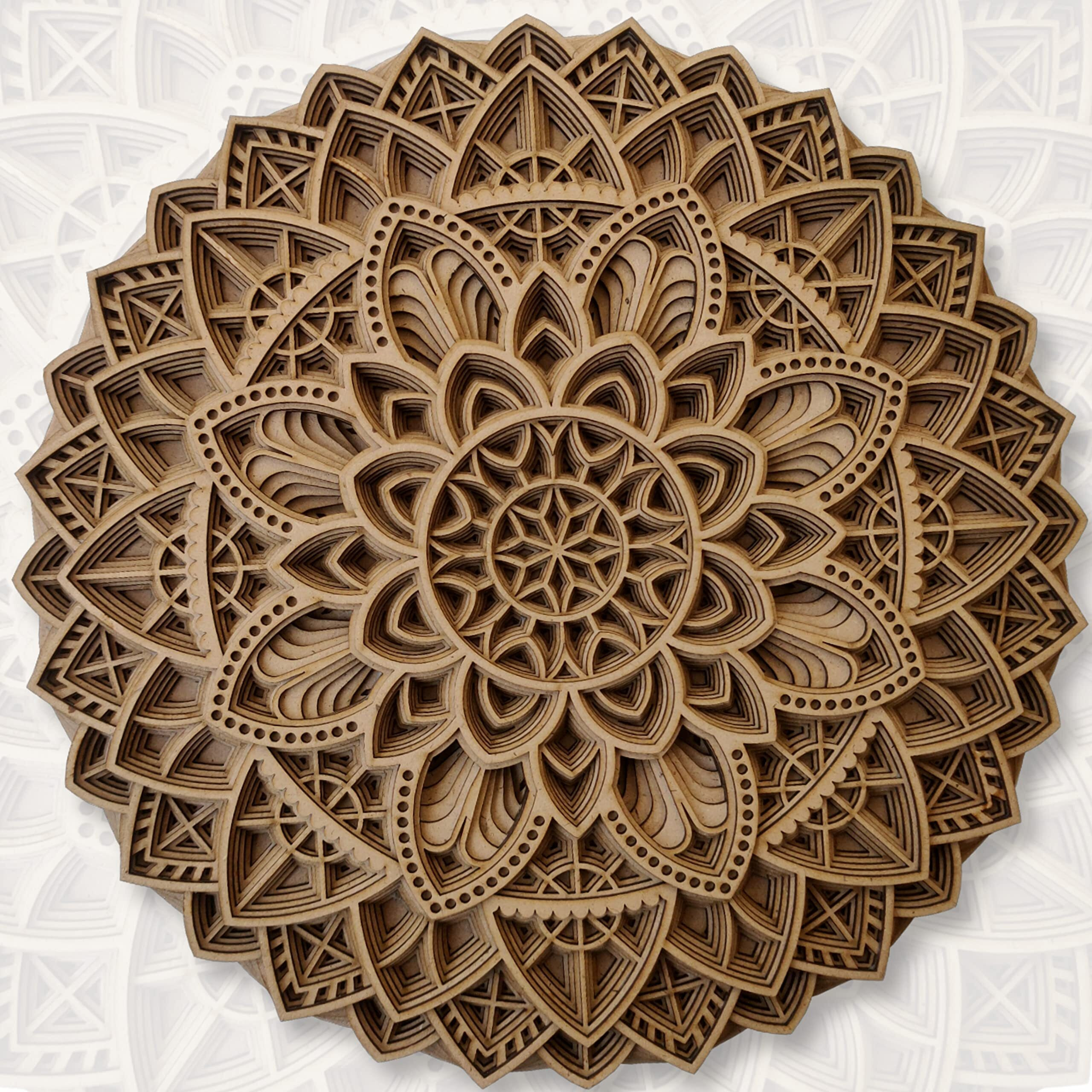 Gloridec 3D Laser Cut Decorative Mandala Wall Decor Made Of Engineered Wood | Decorative Multi Layered Round Mandala Wall Art, Living Room Wall Hanging (Gldc Round Mandala) (18" X 18" Inch)