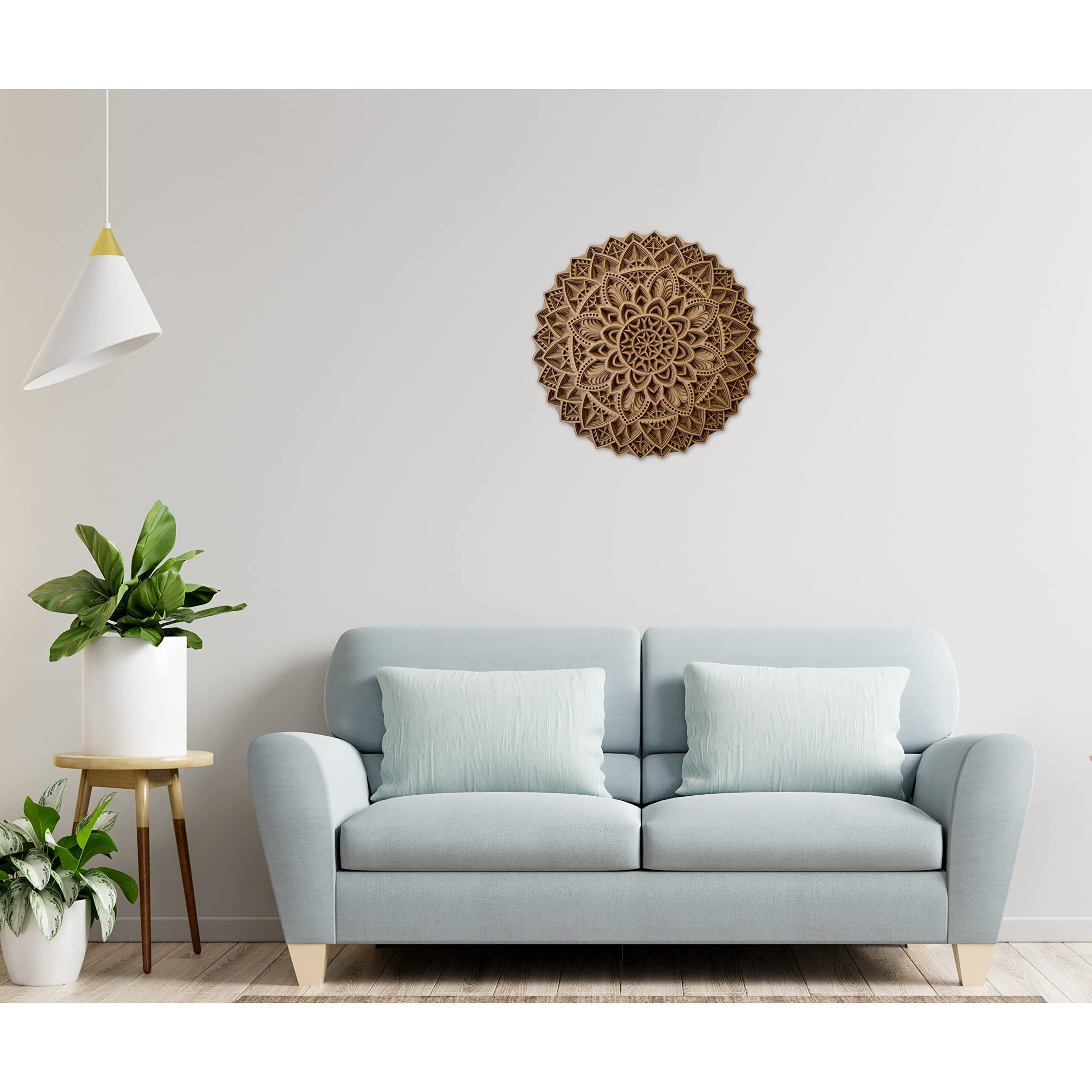 Gloridec 3D Laser Cut Decorative Mandala Wall Decor Made Of Engineered Wood | Decorative Multi Layered Round Mandala Wall Art, Living Room Wall Hanging (Gldc Round Mandala) (18" X 18" Inch)
