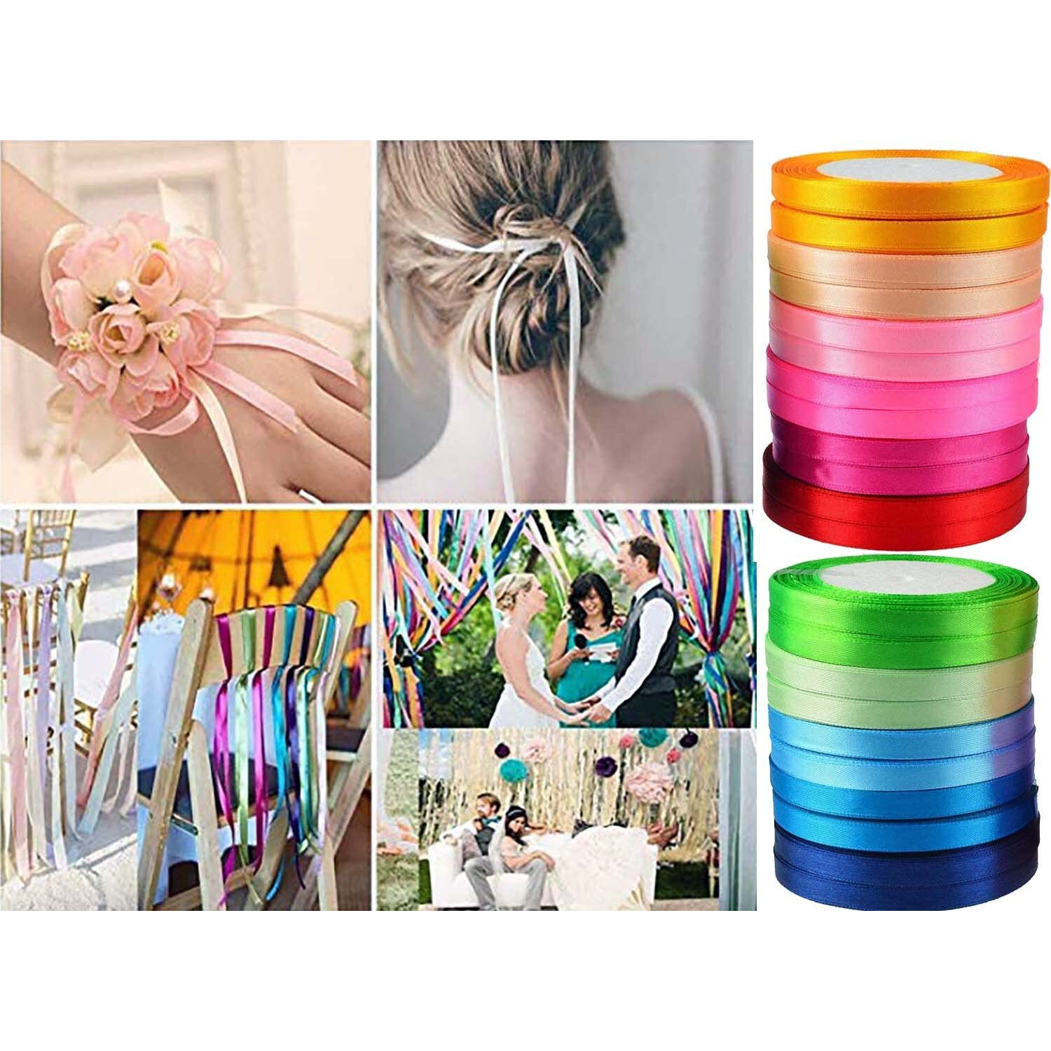 Diy Crafts 10Mtr, Random Color, 1-2&quotInch Satin Double Face Solid Polyester Ribbon 14-25 Shade Unsorted Bulk Lots Mix For Decoration Arrangement Gifting Wrapping Party Christm (10Mtr, Random Color)