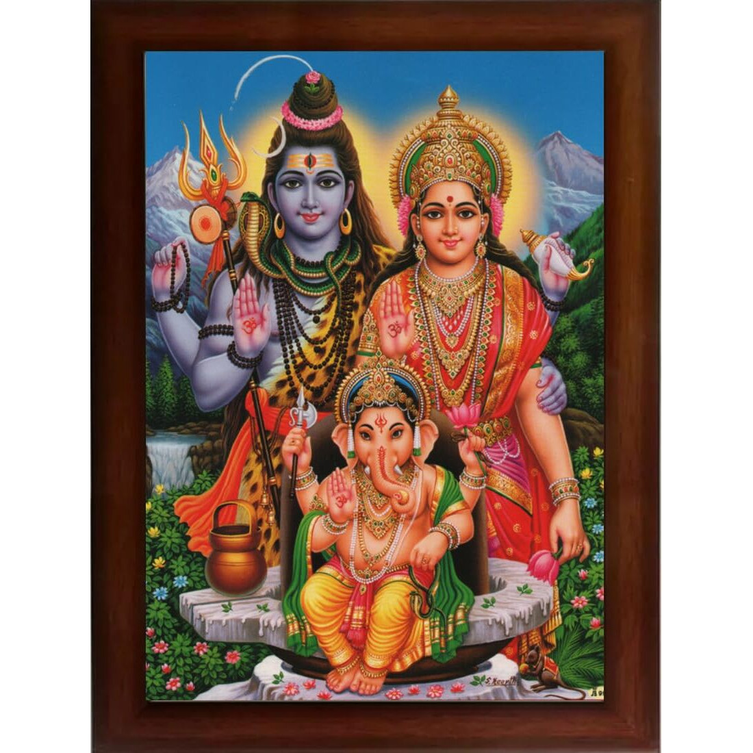 Craft Quest Shiv Parivar (Maa Parvati, Ganesh, Kartikey And Shiv Shankar) Religious Wood Photo Frame (Photoframe, Multicolour, 14 X 10 Inch)