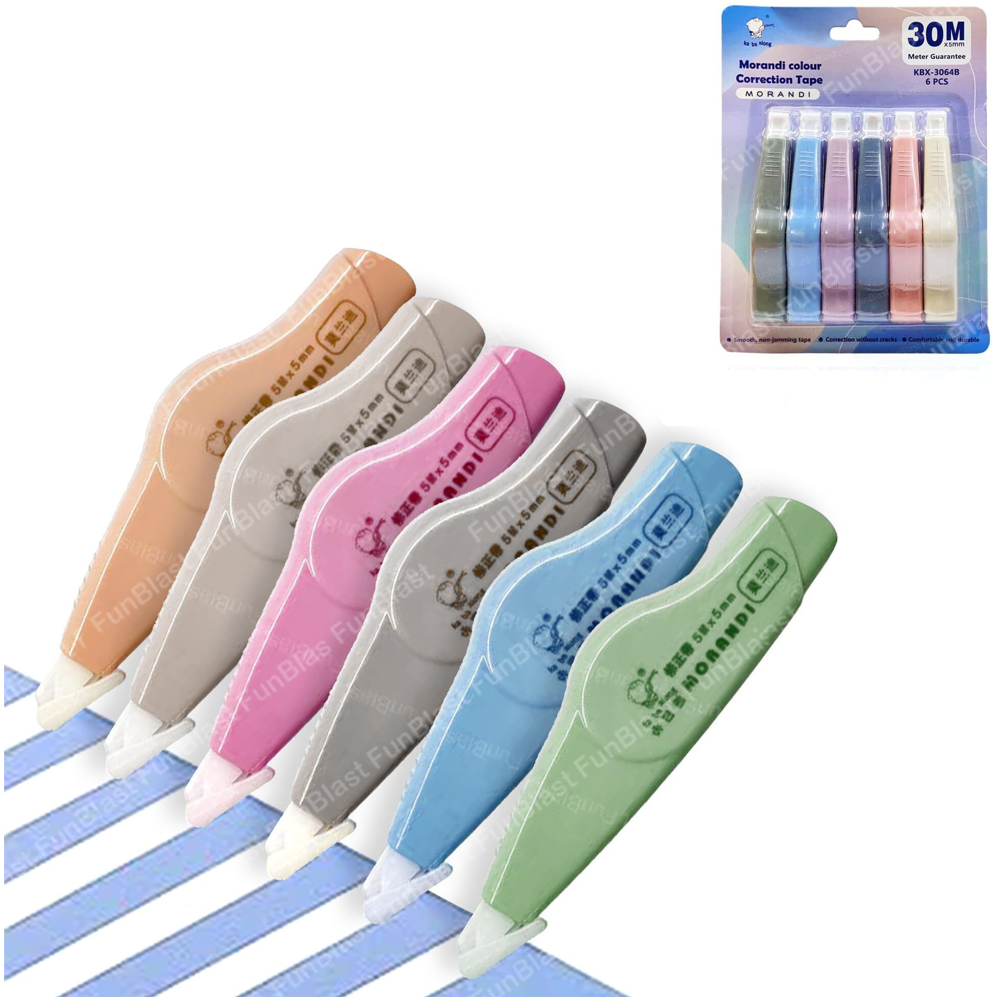 Funblast Correction Tape - Pack Of 6 Pcs Correction Tape 30 Meter X 5 Mm For Journal, Correction Pen, Whitener For Correction, Stationary Items, Correction Pen Tape
