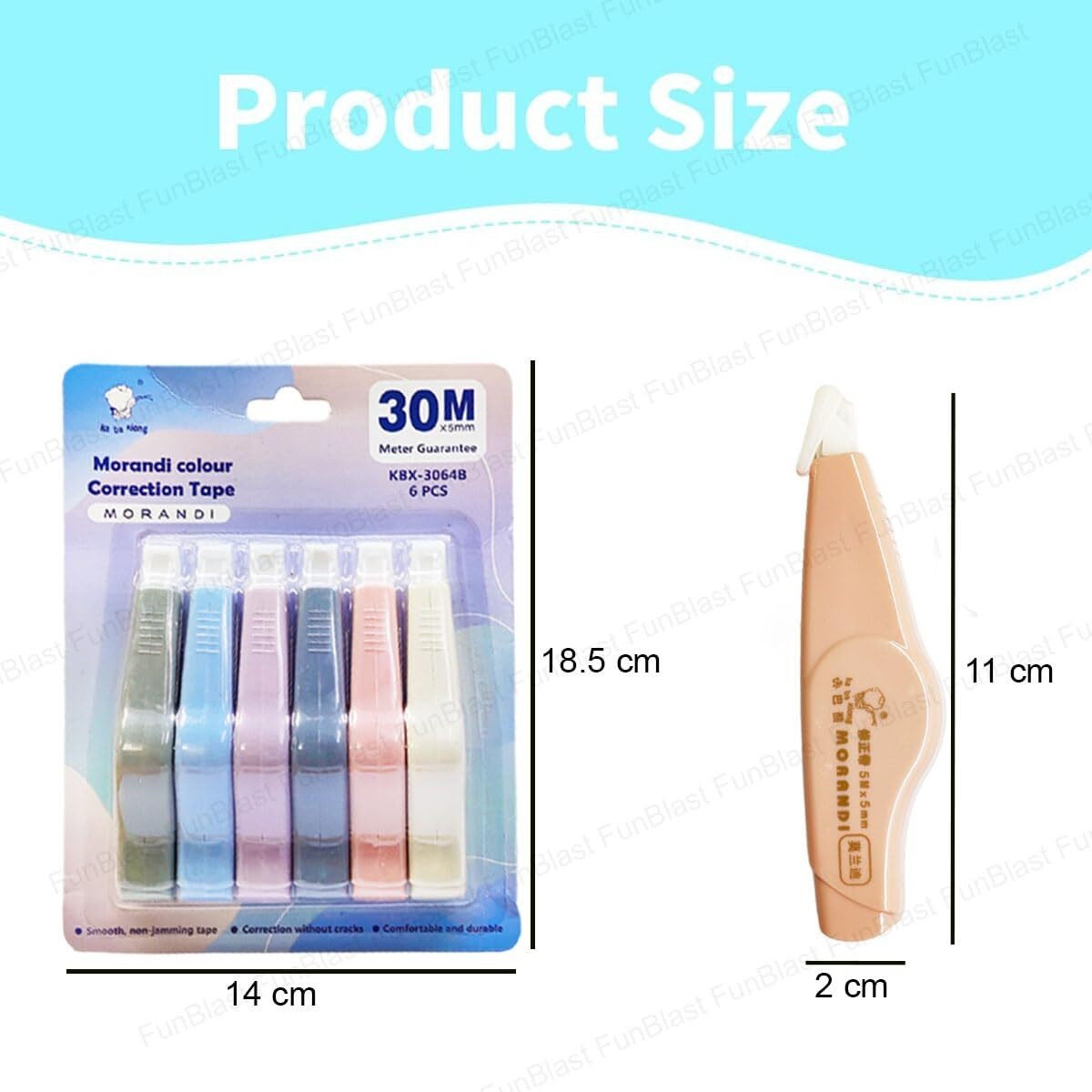 Funblast Correction Tape - Pack Of 6 Pcs Correction Tape 30 Meter X 5 Mm For Journal, Correction Pen, Whitener For Correction, Stationary Items, Correction Pen Tape