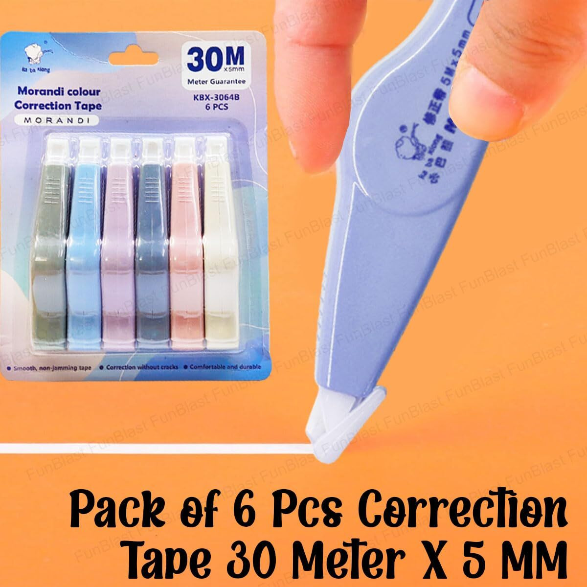 Funblast Correction Tape - Pack Of 6 Pcs Correction Tape 30 Meter X 5 Mm For Journal, Correction Pen, Whitener For Correction, Stationary Items, Correction Pen Tape
