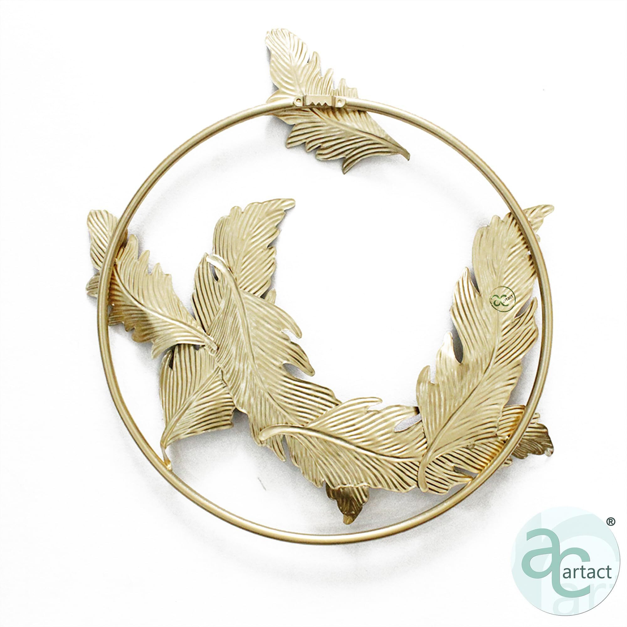 Artact Metal Wall Art Classy Shades Style Ring With Hand Painted Ginkgo Leaves (Leafy Labyrinth) 18X16Inch