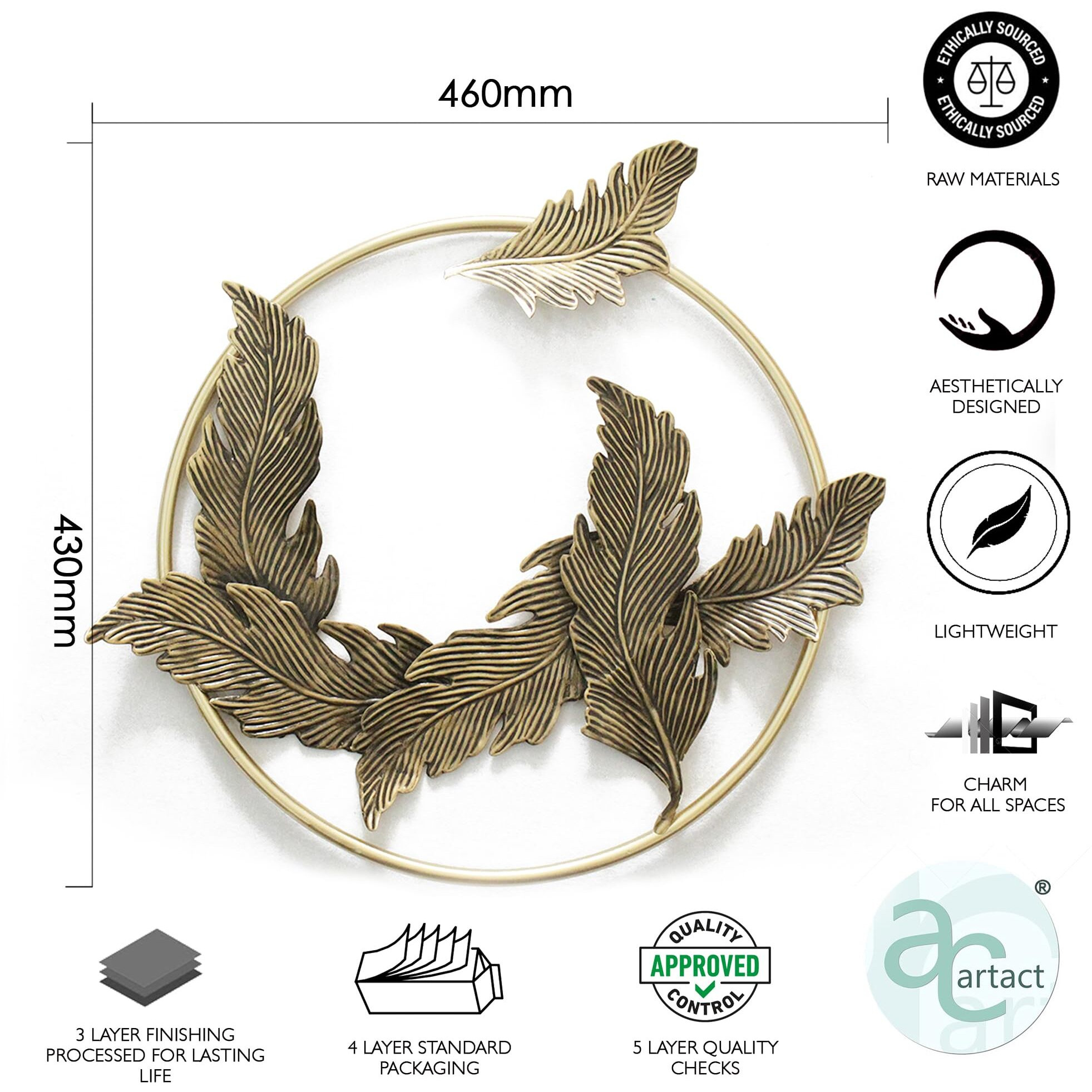 Artact Metal Wall Art Classy Shades Style Ring With Hand Painted Ginkgo Leaves (Leafy Labyrinth) 18X16Inch