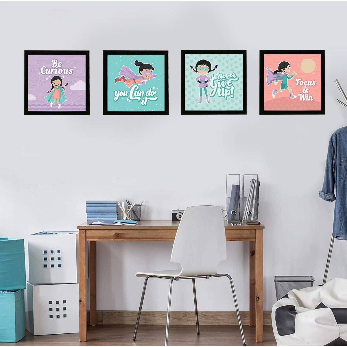 Chaka Chaundh Suitable Quotes Inspirational Quotes Wall Frames For Kids Room (23 Cm X 23 Cm X 4 Cm) Set Of 4 - Combo Pack - Composite Wood,Multicolor