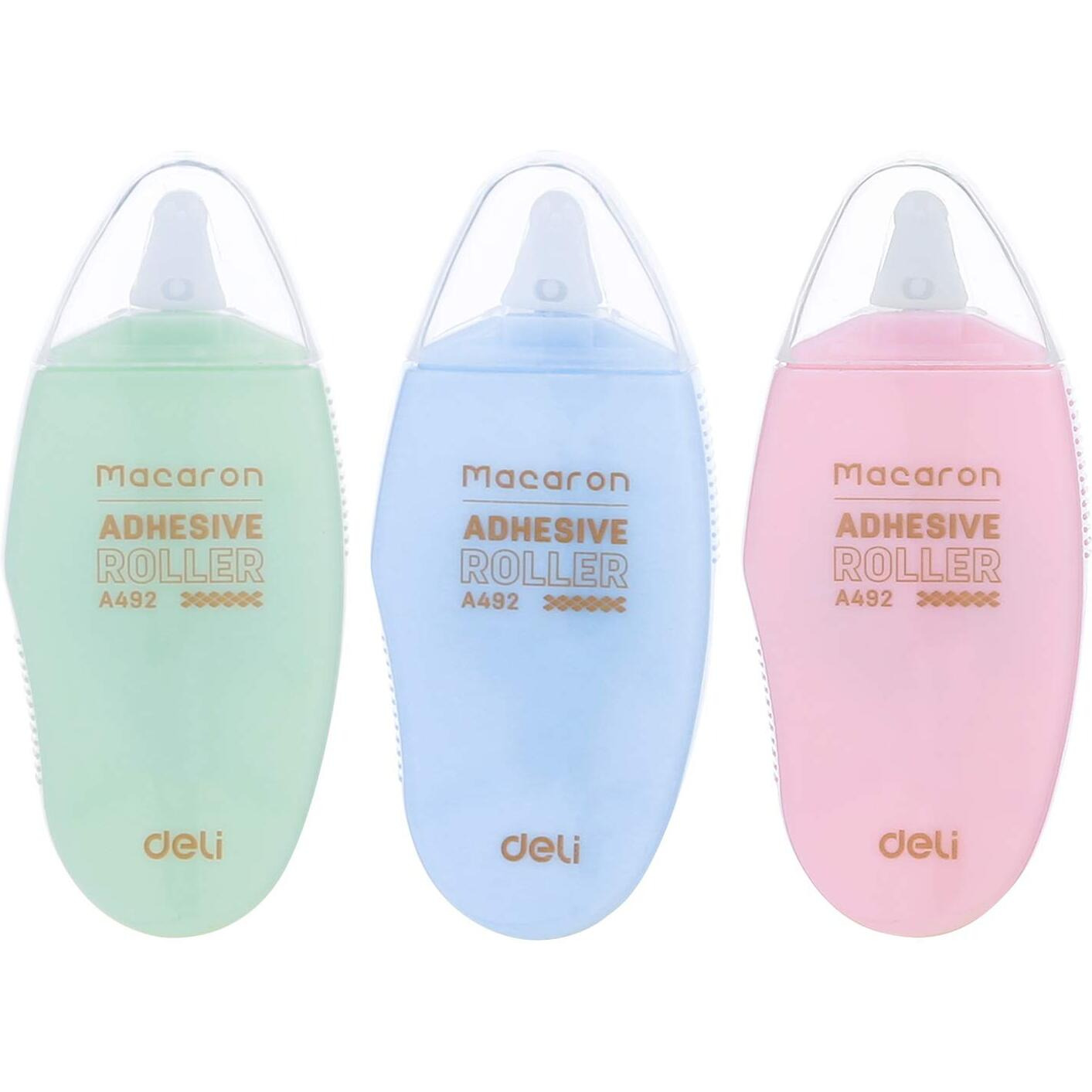 Deli Macaron Wa49201 Non-Toxic Double Sided Adhesive Roller Correction Tape (8M X 6Mm, 3 Color)