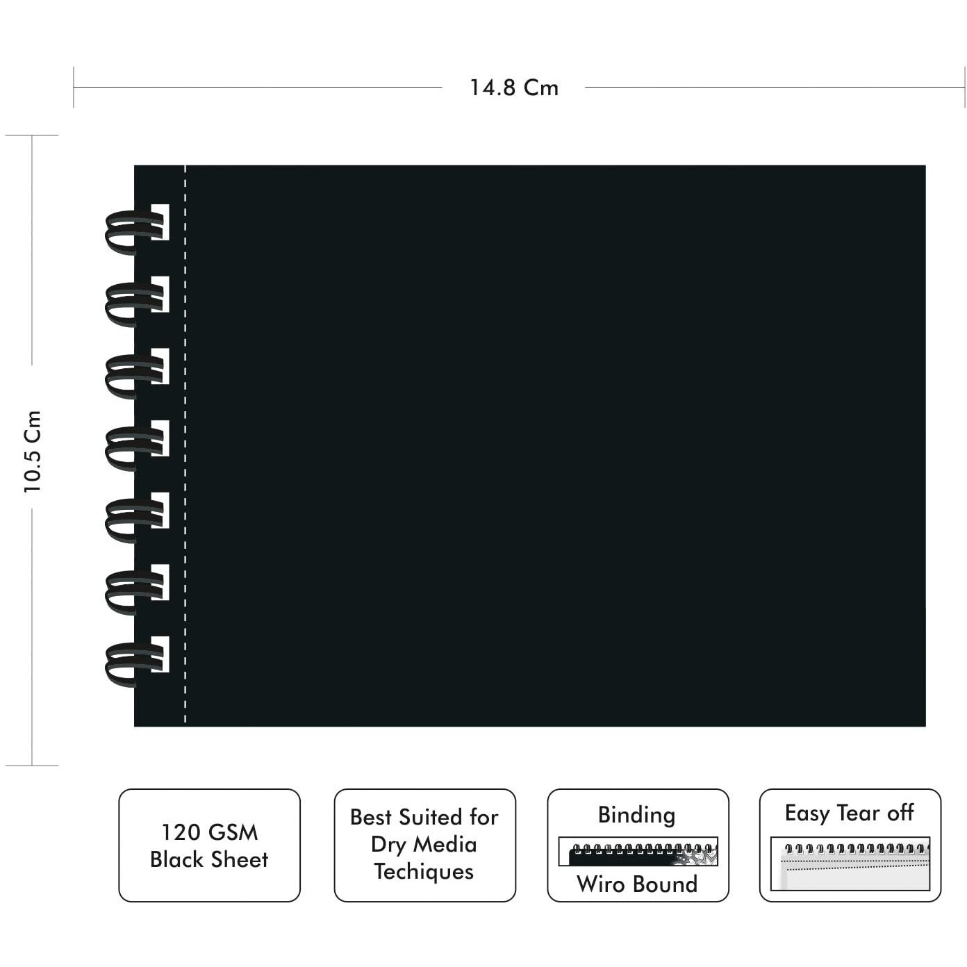 Zen Sangam Doodle Black Paper Sketchbook Drawing Note, A6 (Landscape) - 120Gsm - 50 Sheets (100 Pages) - Wiro Spiral Black Paper Sketch Book