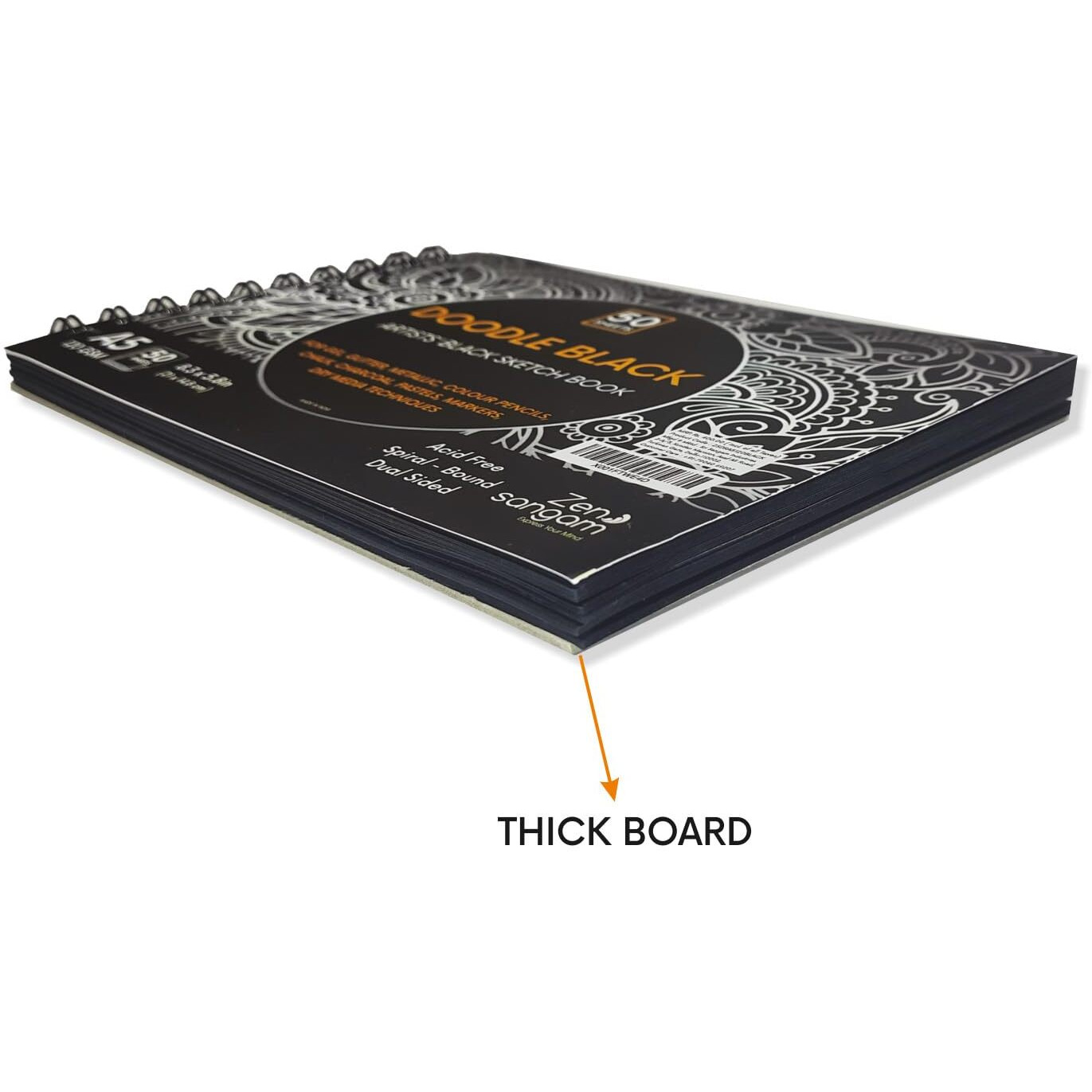 Zen Sangam Doodle Black Paper Sketchbook Drawing Note, A6 (Landscape) - 120Gsm - 50 Sheets (100 Pages) - Wiro Spiral Black Paper Sketch Book