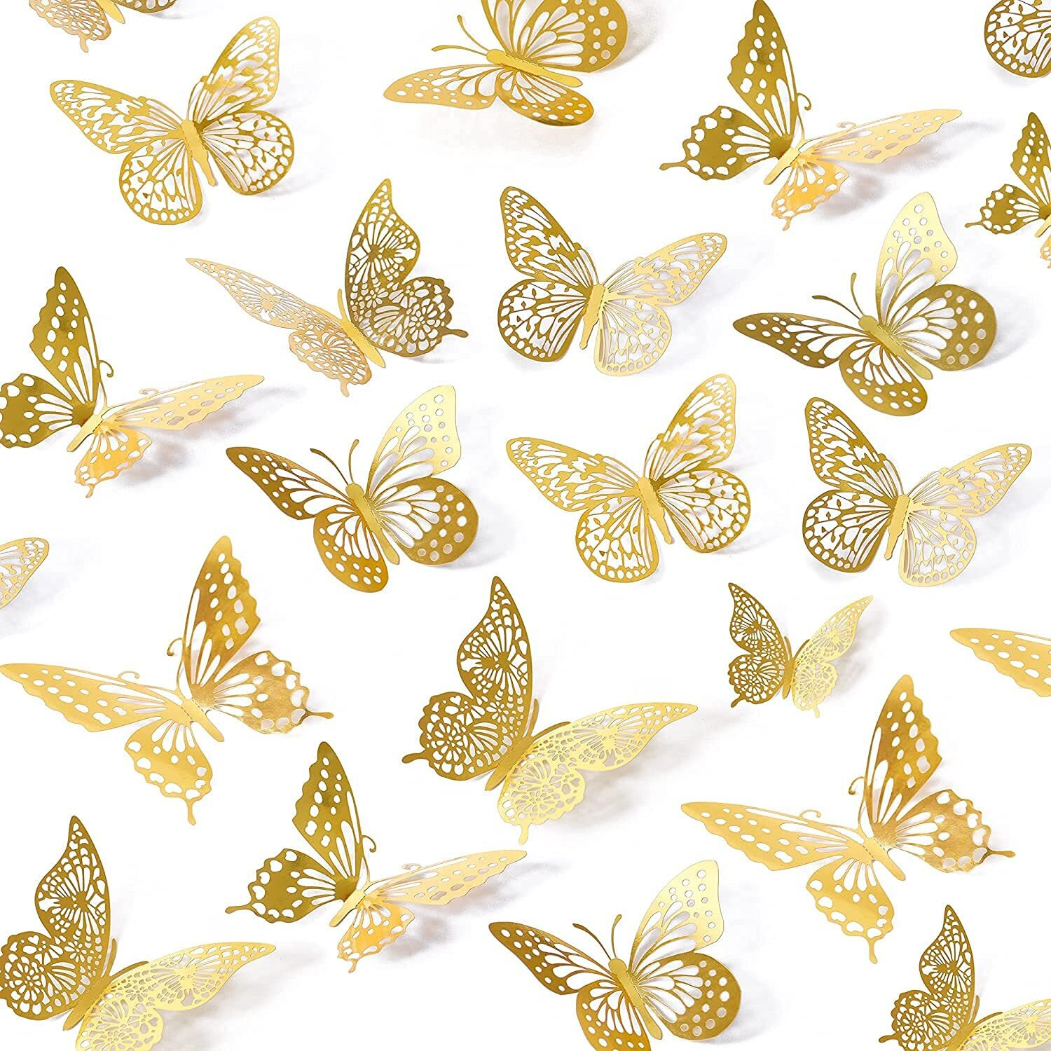 3D Butterfly Home Decor - Shimmer Golden Butterflies Set Of 12 With Sticking Pad (12)