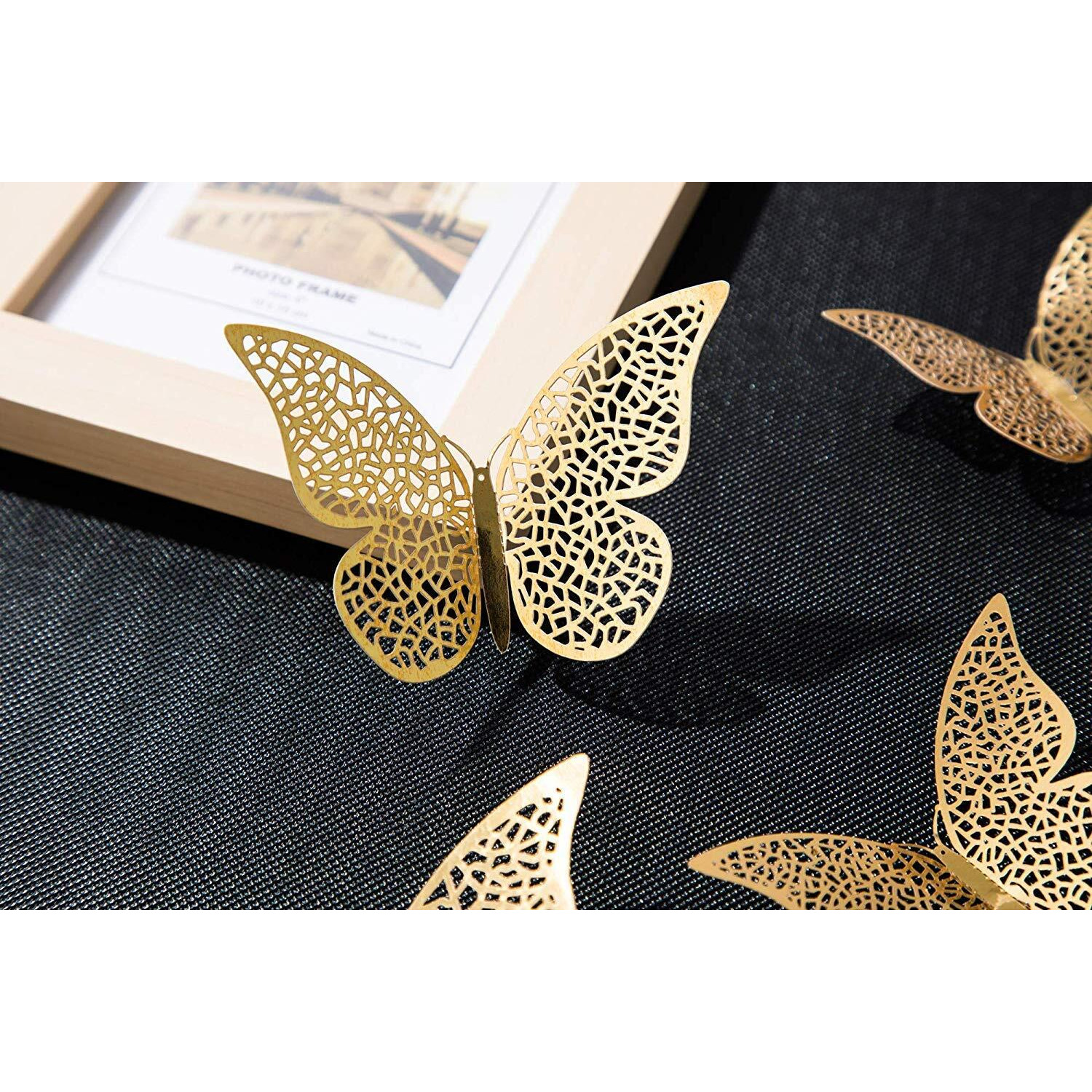 3D Butterfly Home Decor - Shimmer Golden Butterflies Set Of 12 With Sticking Pad (12)