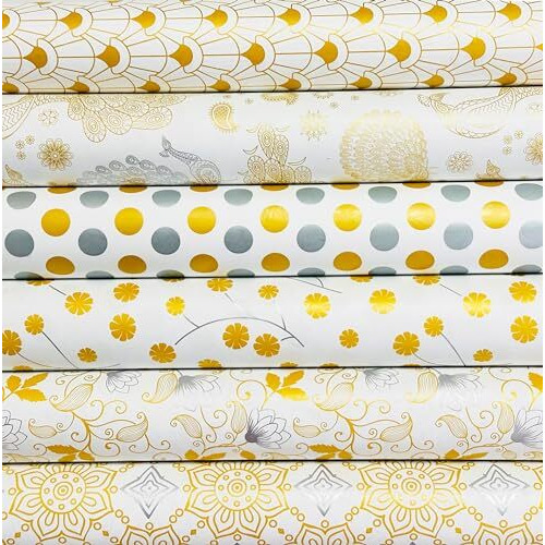 Ofixo (Md-109) Gift Wrapping Paper, Gift Paper, Roll, Gift Papers Sheets, Gift Cover Rapping Paper, Gift Packing Paper Sheet For Gift Packing (Mix Design - Pack Of 6 With 6 Ribbon & 6 Sticker)