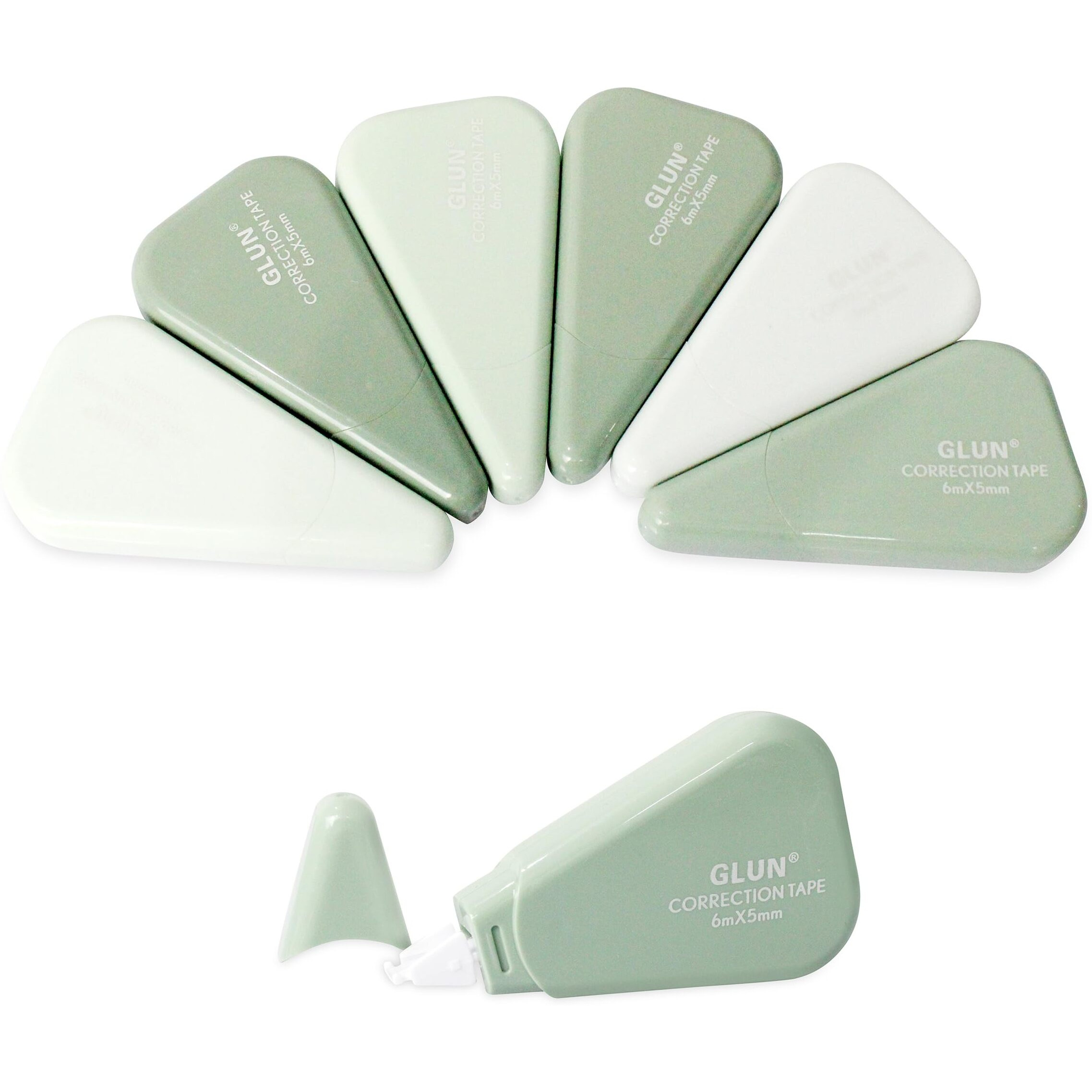 Glun White Stripe Correction Tape Pack Of 6 (6M Each) White Strip Error Correction Tape 5Mm Thickness With Front Cap Use In Office, Schools, Project, & Assignment