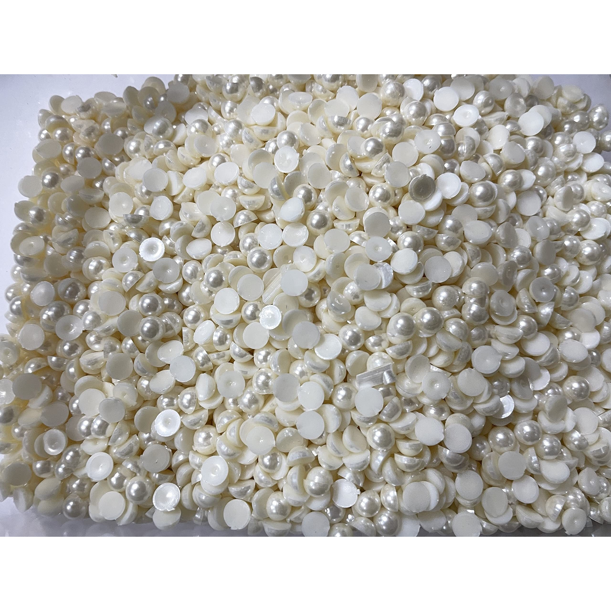 Omx Pearl Beads Half Cut, Off White Beads Acrylic Plastic, No Hole (6Mm, 2000 Pc)