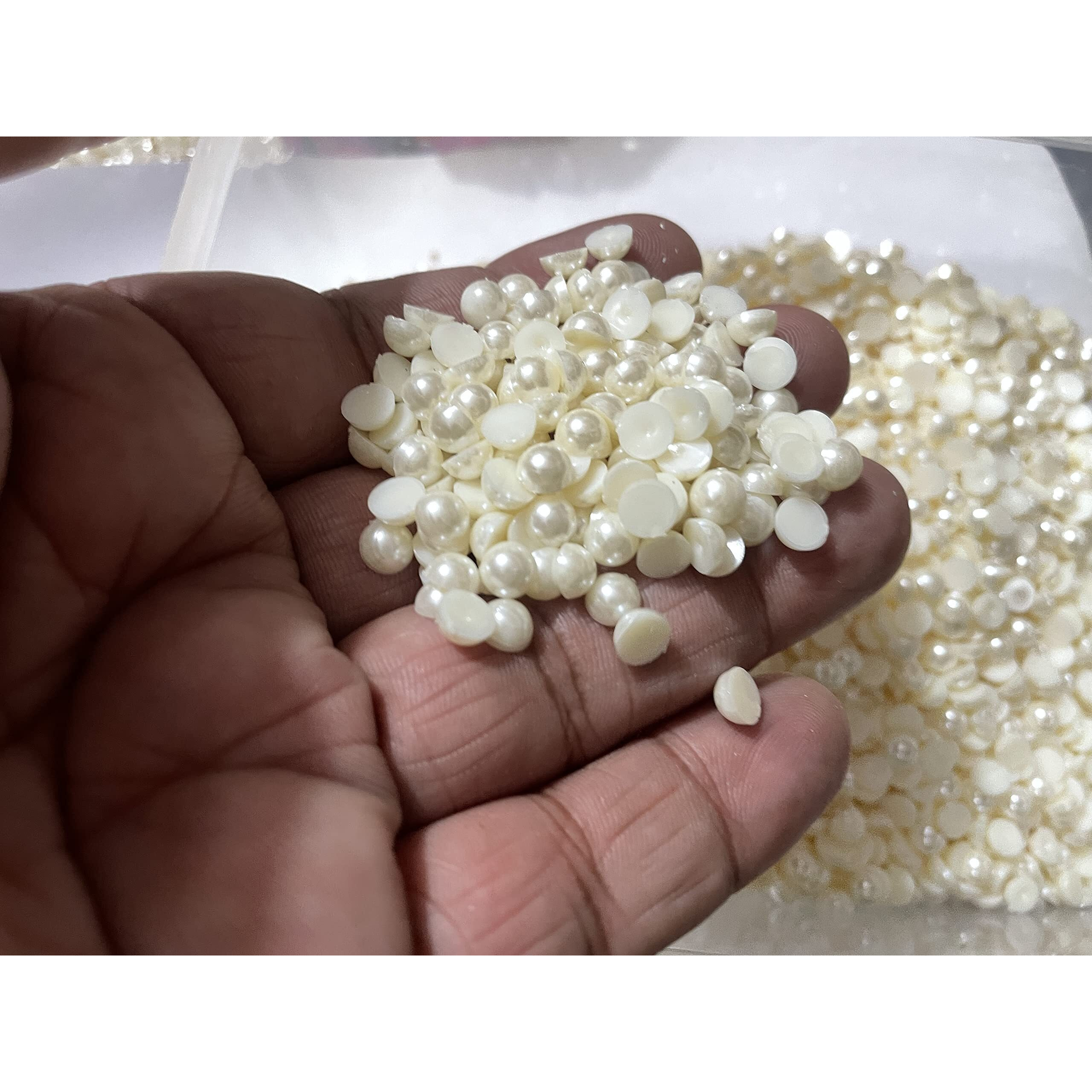 Omx Pearl Beads Half Cut, Off White Beads Acrylic Plastic, No Hole (6Mm, 2000 Pc)