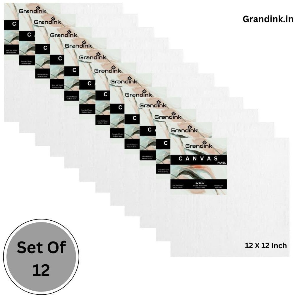Grandink Canvases For Painting, 12X12 Inch Of 12, Professional Primed White Blank Flat Canvas Panels- 100% Cotton Artist Canvas Boards For Oil Watercolor Tempera, Acrylics Painting