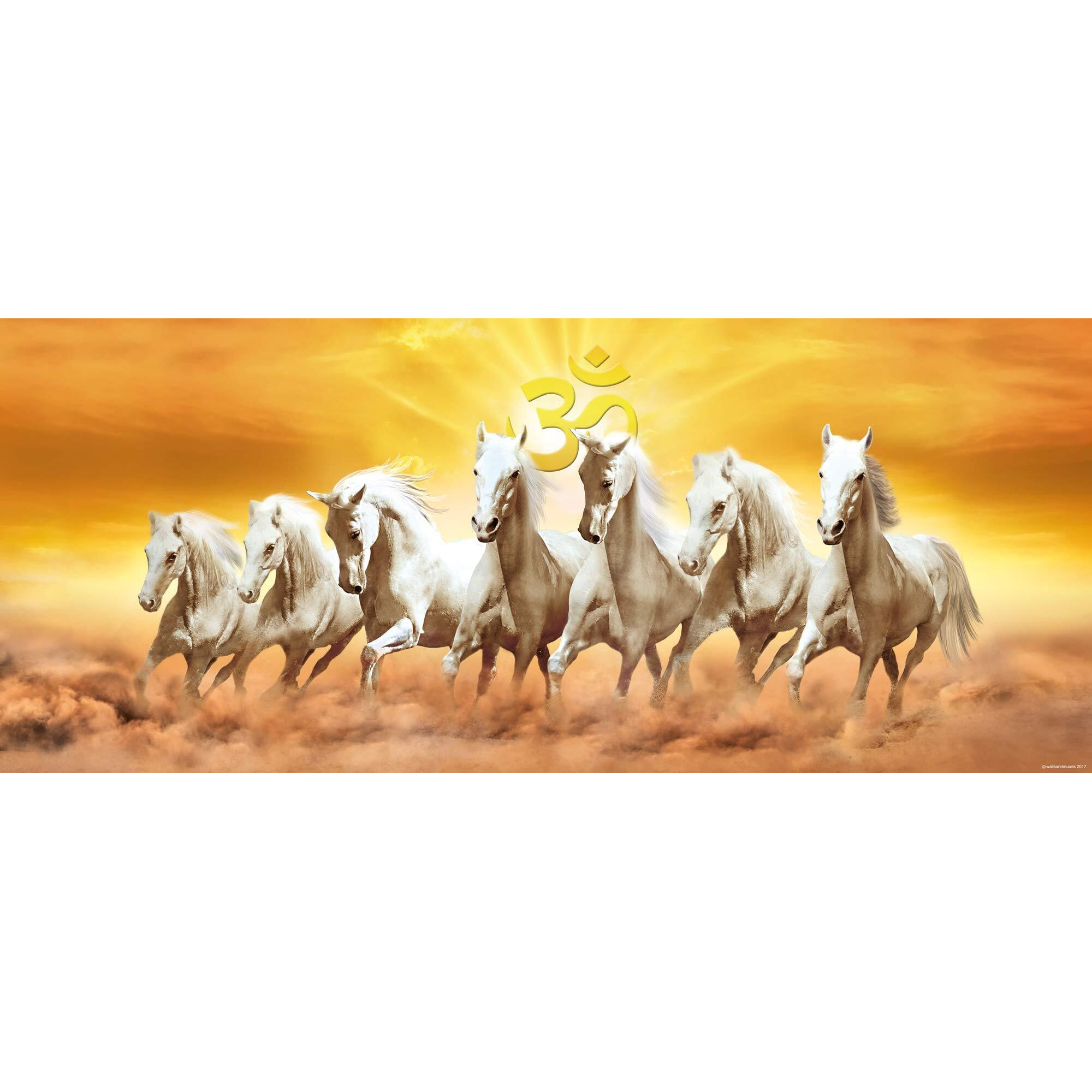 Walls And Murals Vaastu Paintings For Home - 7 Running Horses Vastu Wall Sticker (Large), 20" X 48"