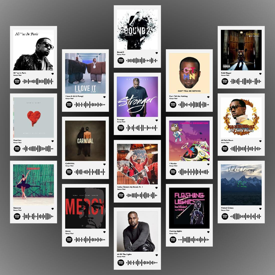 Printnet - Kanye West Photocards | Mini Posters Kit (Set Of 16) | Kanye WestS Heartless, Flashing Lights, All Falls Down Songs Photocard Size (8 X 6 Cm) Posters For Phone Accessories, Bedroom, Office, Living Room (Kanye West)