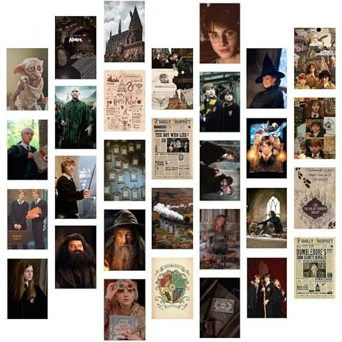 Unquote Harry Potter Poster Wall Dcor Art Posters, Bohemian Printed -Set Of 30 (10L X 15W) Cm, Home & Room Decoration Movies Stickers, 300 Gsm Paper Posters For Gifts With Double Sided Tape Roll