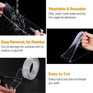 Sadvidhya 3 Meter Double Sided Adhesive Silicon Tape, Transparent Adhesive Heavy Duty, Heat Resistant,Multi-Functional, Removable, Sticky,No Trace,Anti-Slip Gel,Nano,Tape
