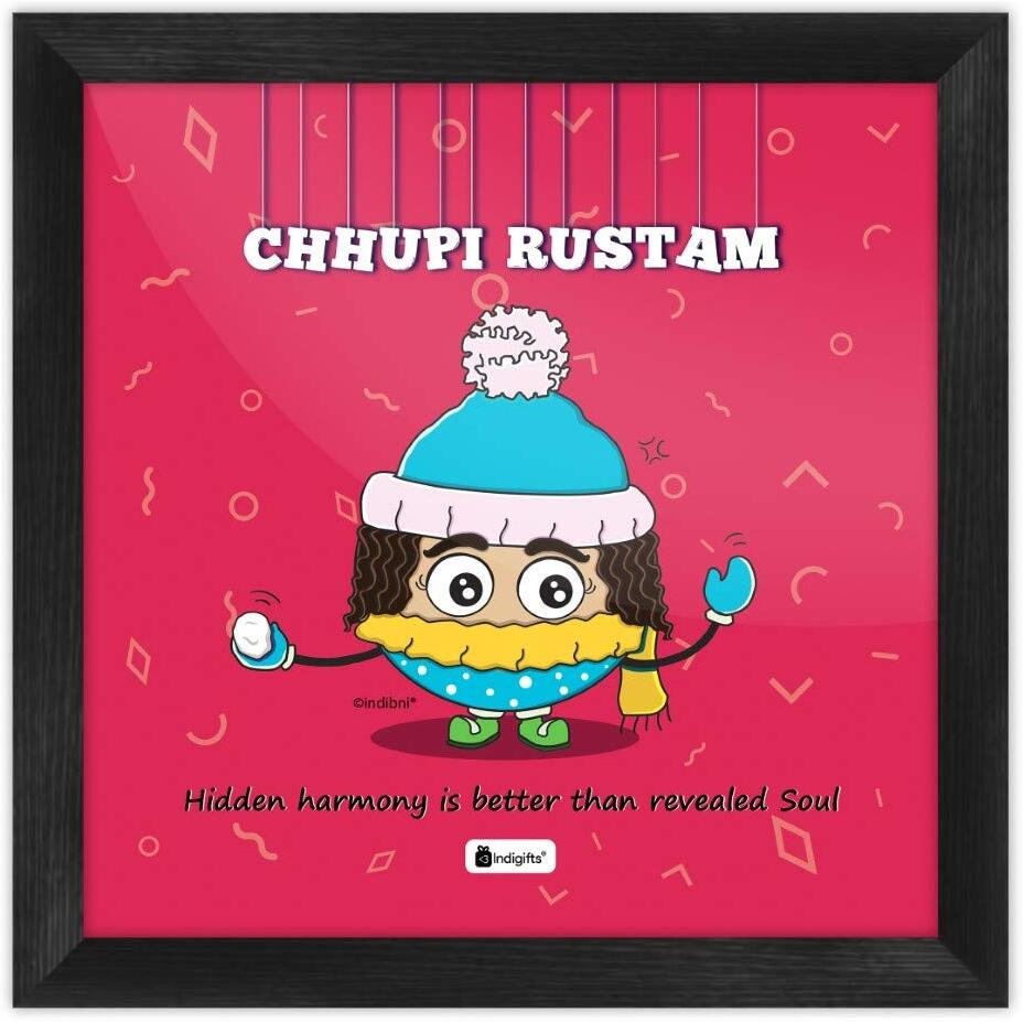 Indigifts Cute Funny Gift For Best Friend Sister Girl Chhupi Rustam Printed Poster Frame 6X6 Inches- Funny Gift Idea For Friend, Birthday Gift For Girl, Friend, Roomie, Hostel Friend, Bff Gift