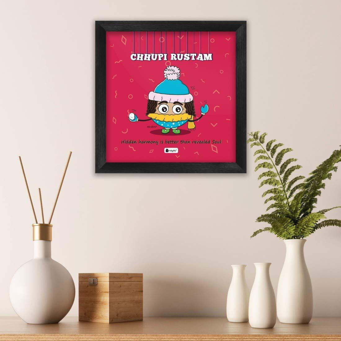 Indigifts Cute Funny Gift For Best Friend Sister Girl Chhupi Rustam Printed Poster Frame 6X6 Inches- Funny Gift Idea For Friend, Birthday Gift For Girl, Friend, Roomie, Hostel Friend, Bff Gift