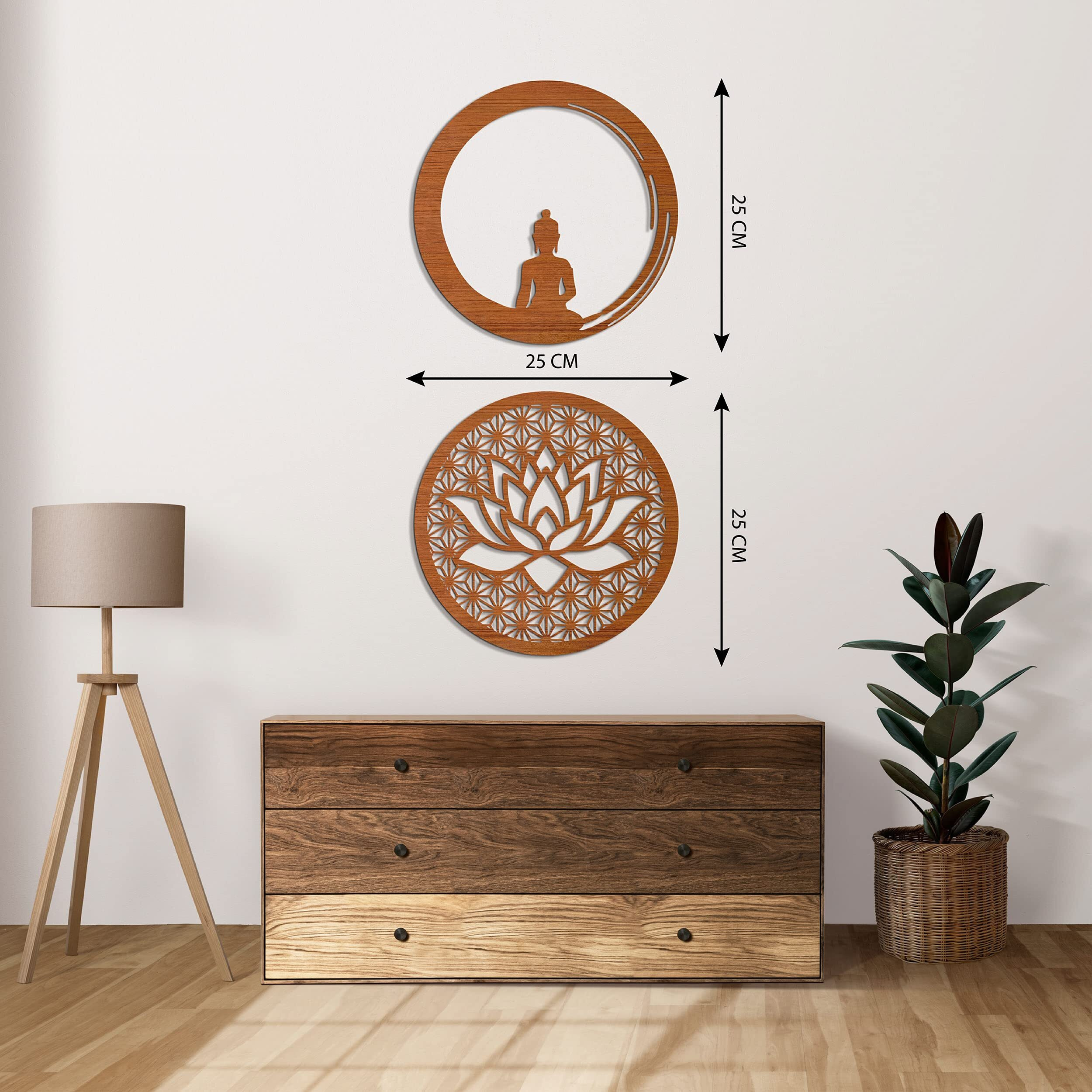 Elk Lotus And Buddha Wall Decor Wooden Wall Sticker | Wall Hanging Decoratives | Home Decor Wall Art For Bedroom Living Room | Outdoor Decor Balcony Office | Gift