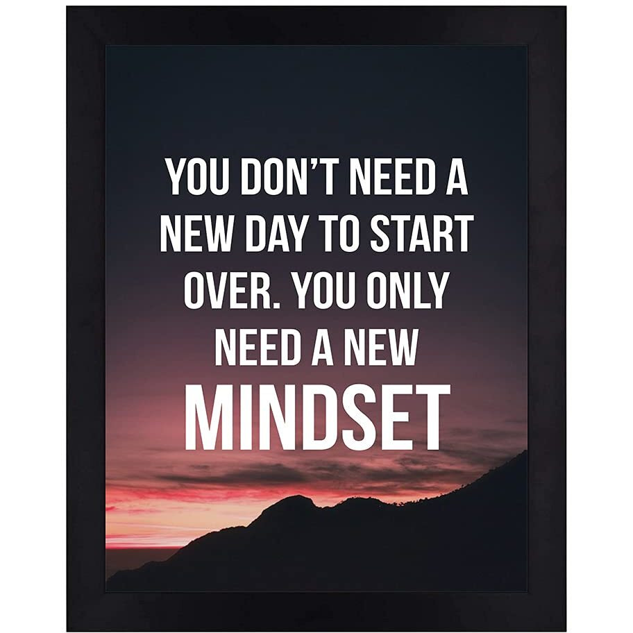 Interio Crafts Mindset Motivational Wall Framed Posters (Synthetic Wood,Black 13X10 Inches)